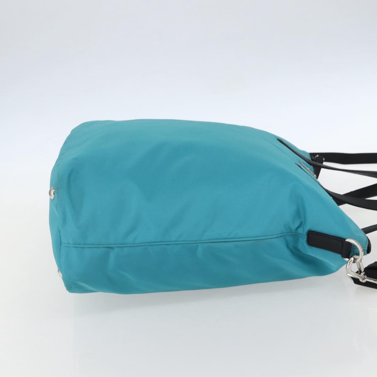 PRADA Tote Bag Nylon 2way Turquoise Blue Silver Auth ti3503