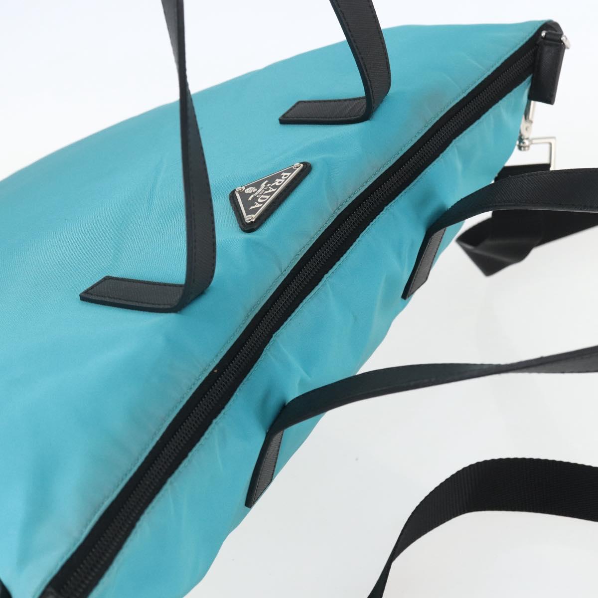 PRADA Tote Bag Nylon 2way Turquoise Blue Silver Auth ti3503