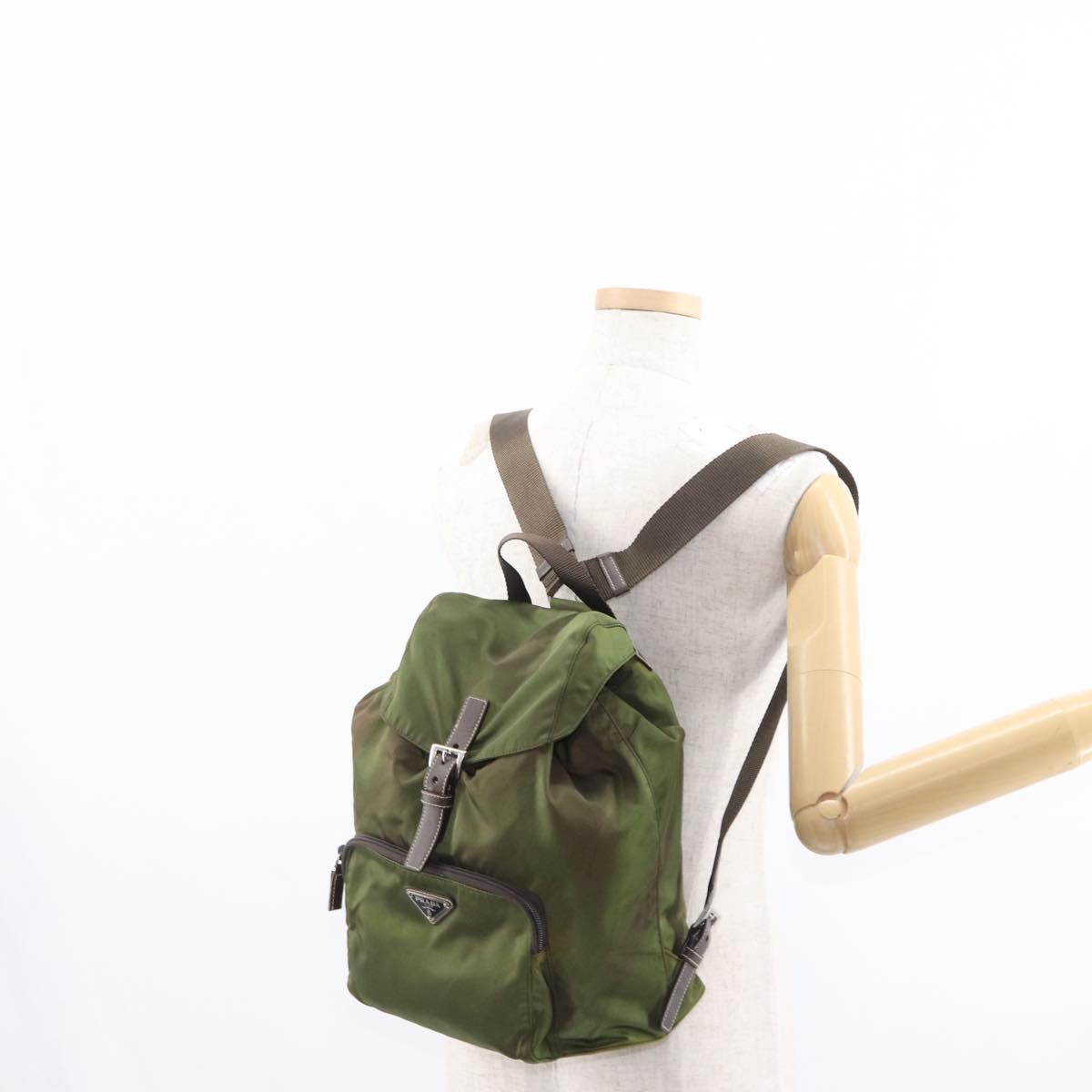 PRADA Backpack Nylon Khaki Silver Auth ti3504