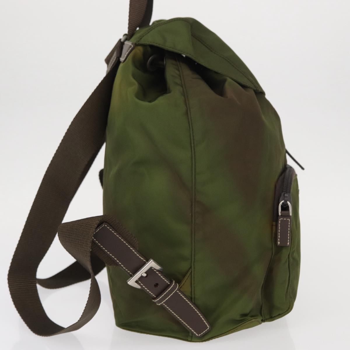 PRADA Backpack Nylon Khaki Silver Auth ti3504
