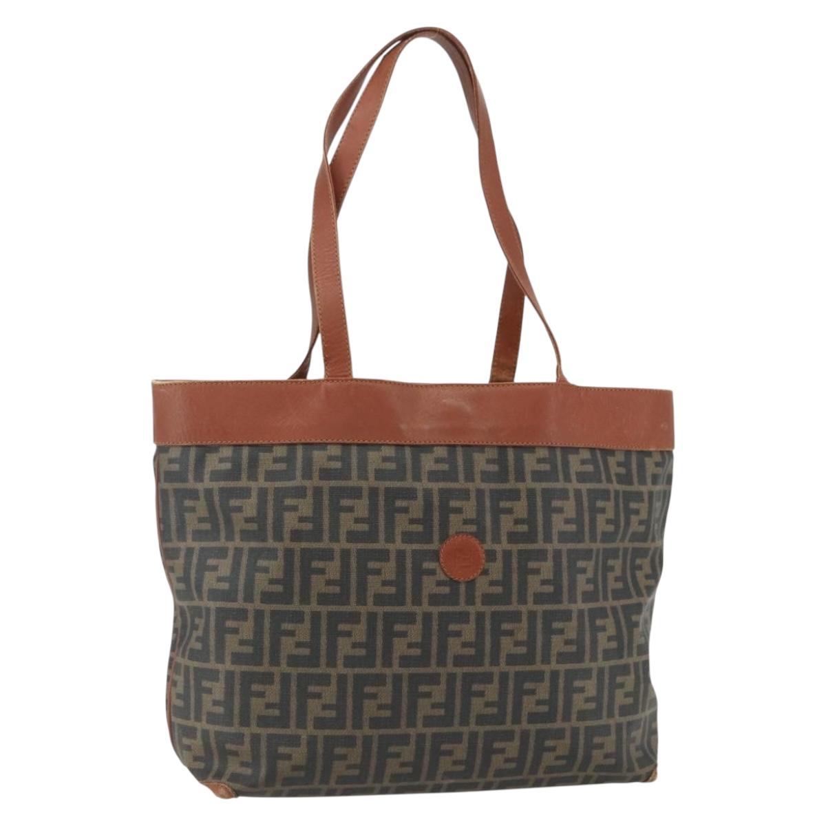 FENDI Zucca Canvas Tote Bag PVC Black Brown Auth ti3505