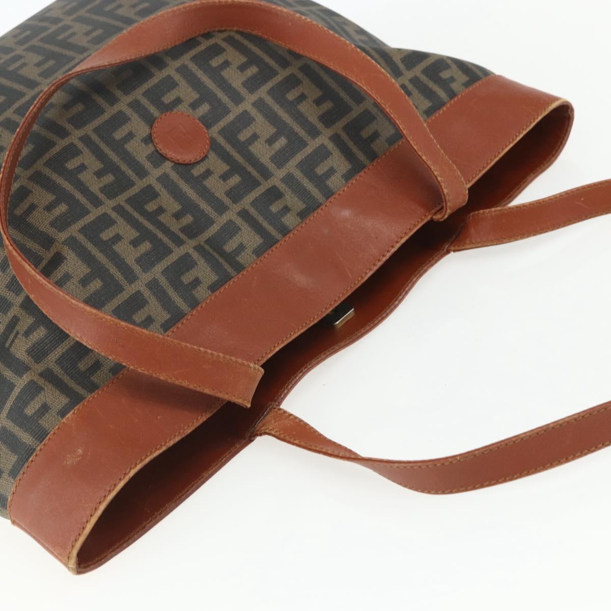 FENDI Zucca Canvas Tote Bag PVC Black Brown Auth ti3505