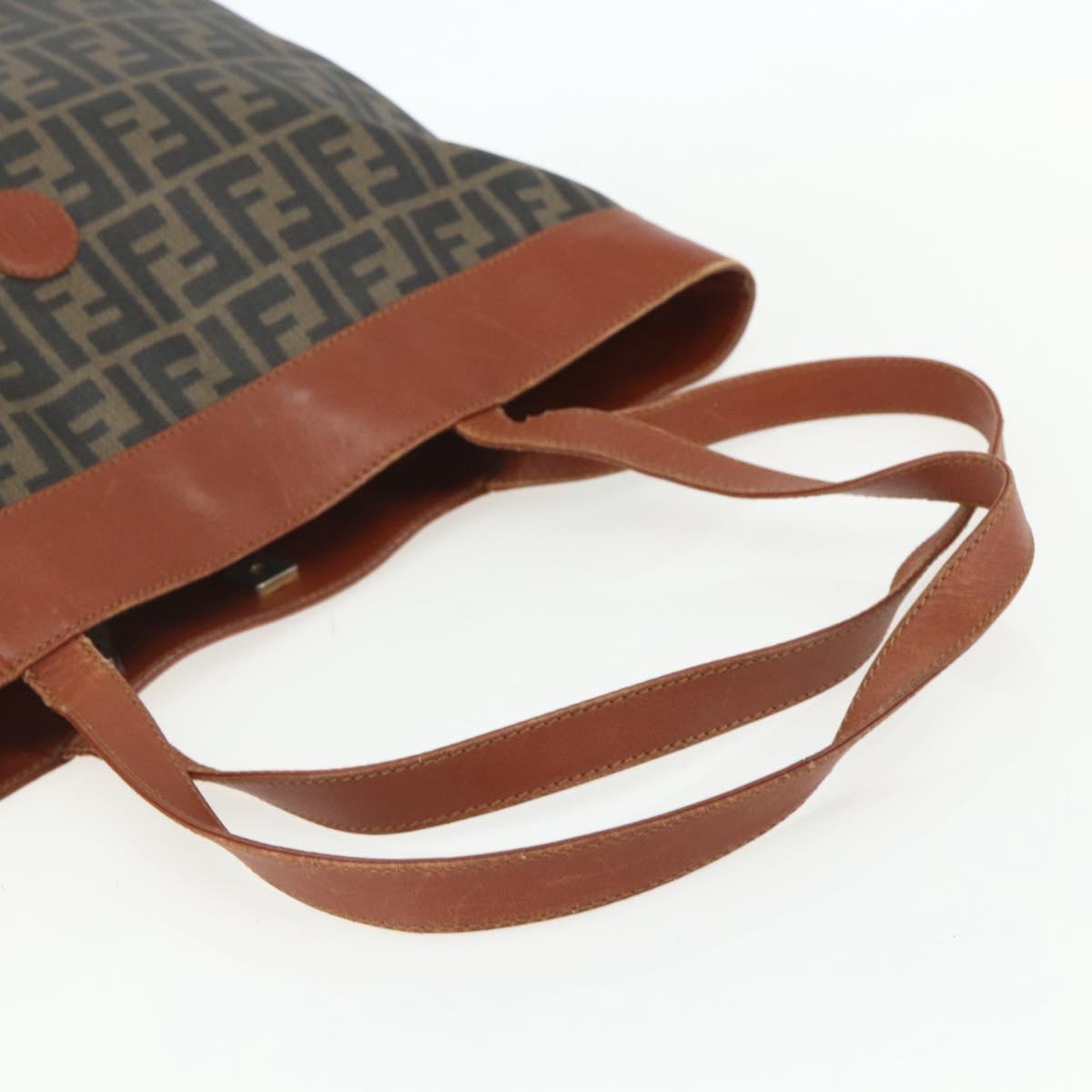 FENDI Zucca Canvas Tote Bag PVC Black Brown Auth ti3505