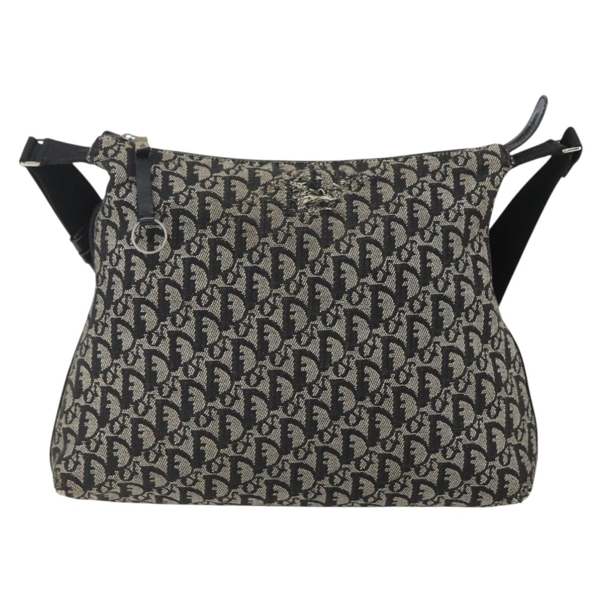 Christian Dior Trotter Canvas Shoulder Bag Black Silver Auth ti3506