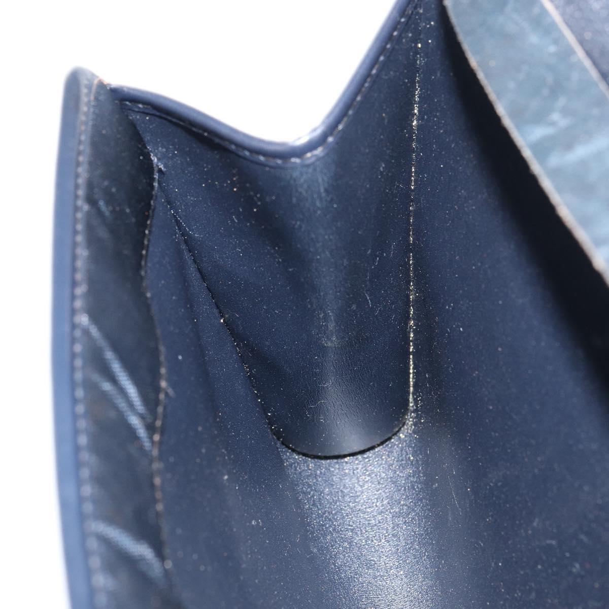 Christian Dior Chain Shoulder Bag Canvas Navy Gold Auth ti3507