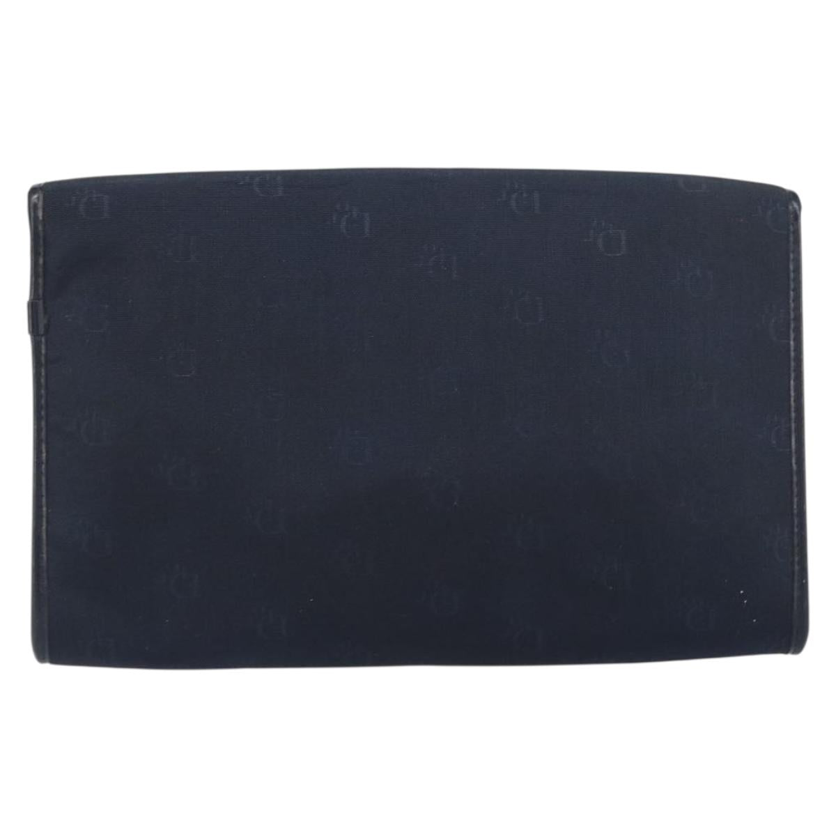 Christian Dior Chain Shoulder Bag Canvas Navy Gold Auth ti3507