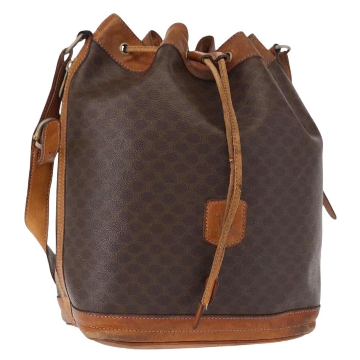 CELINE Macadam Canvas Shoulder Bag PVC Leather Brown Gold Auth ti3510