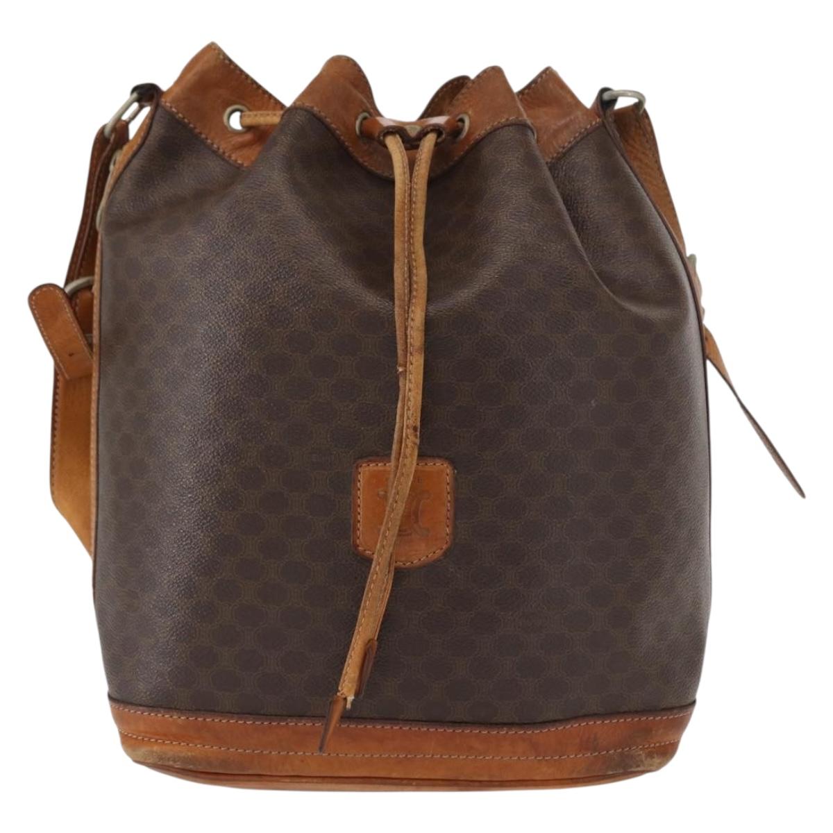 CELINE Macadam Canvas Shoulder Bag PVC Leather Brown Gold Auth ti3510