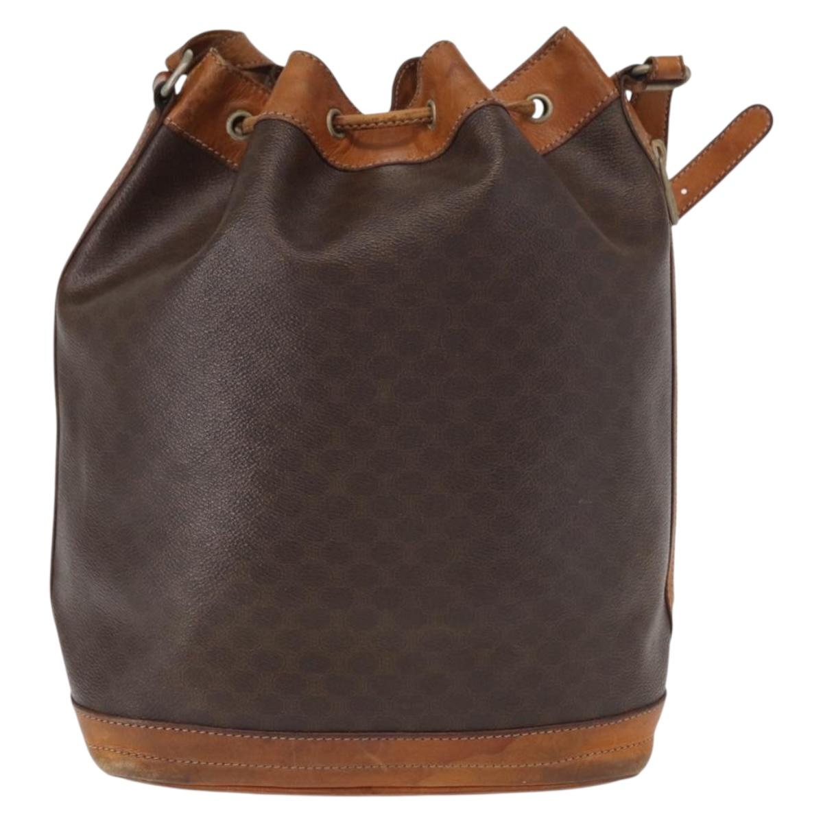 CELINE Macadam Canvas Shoulder Bag PVC Leather Brown Gold Auth ti3510