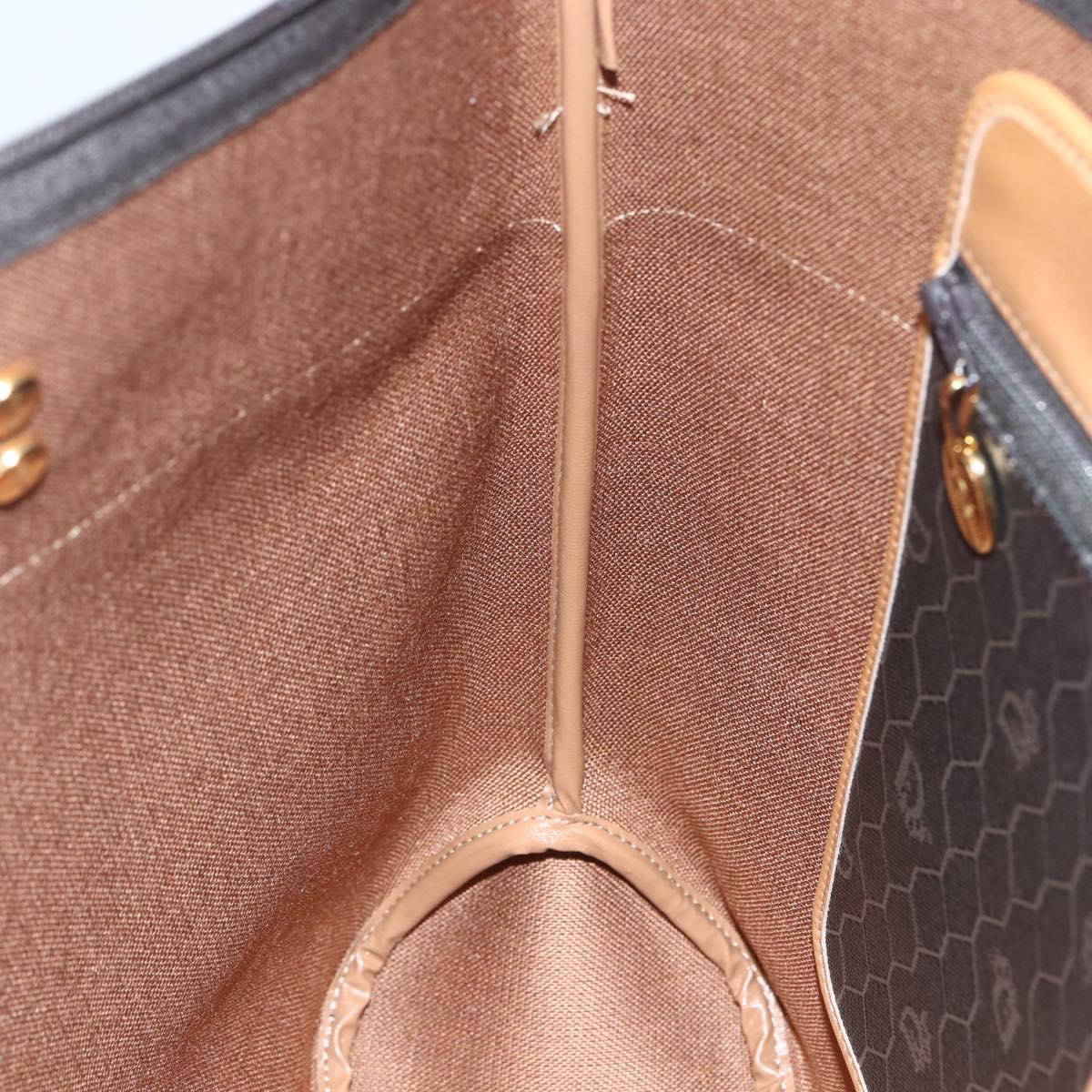 Christian Dior Honeycomb Canvas Tote Bag PVC Black Brown gold Auth ti3512