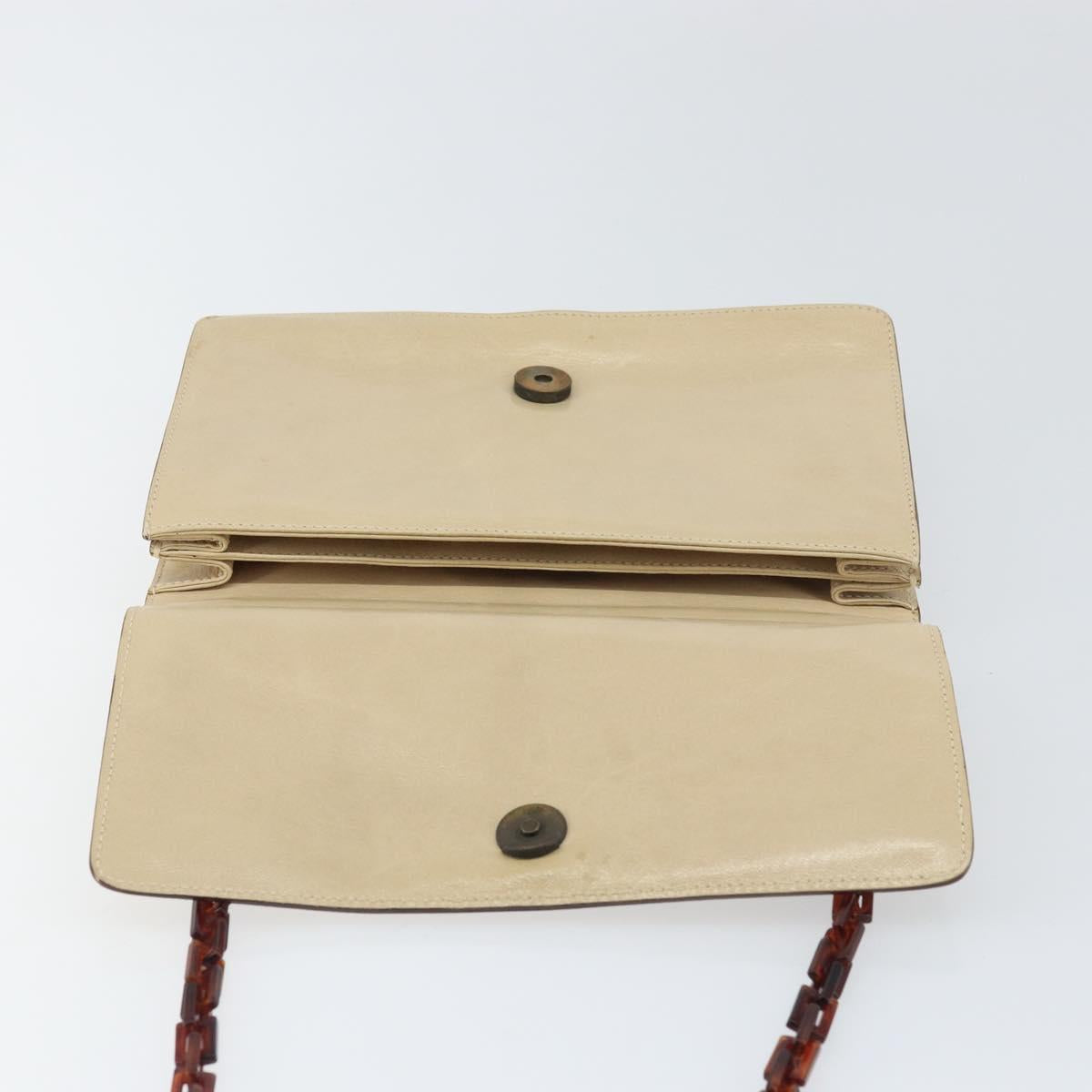 PRADA Chain Shoulder Bag Leather plastic Beige Auth ti3513