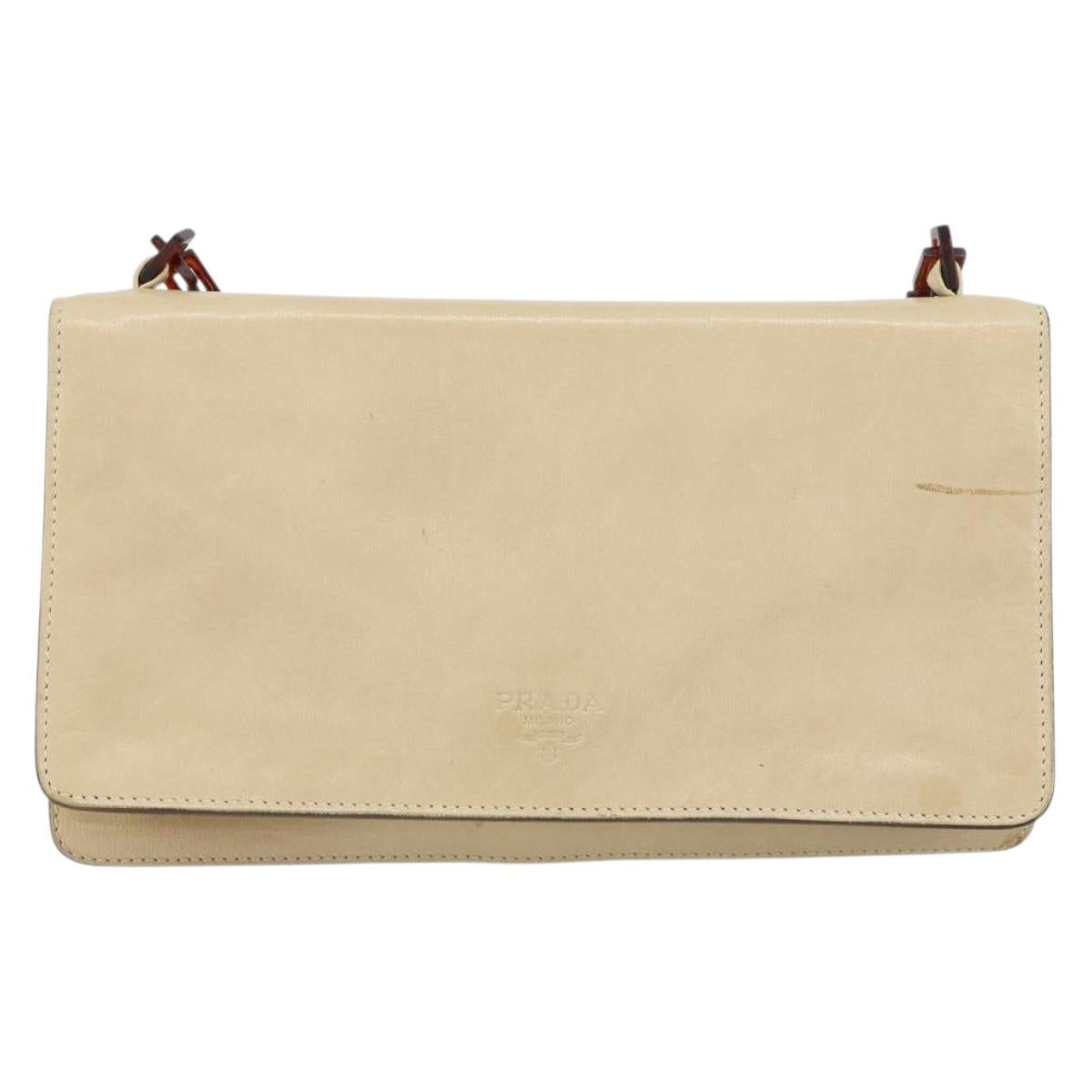 PRADA Chain Shoulder Bag Leather plastic Beige Auth ti3513