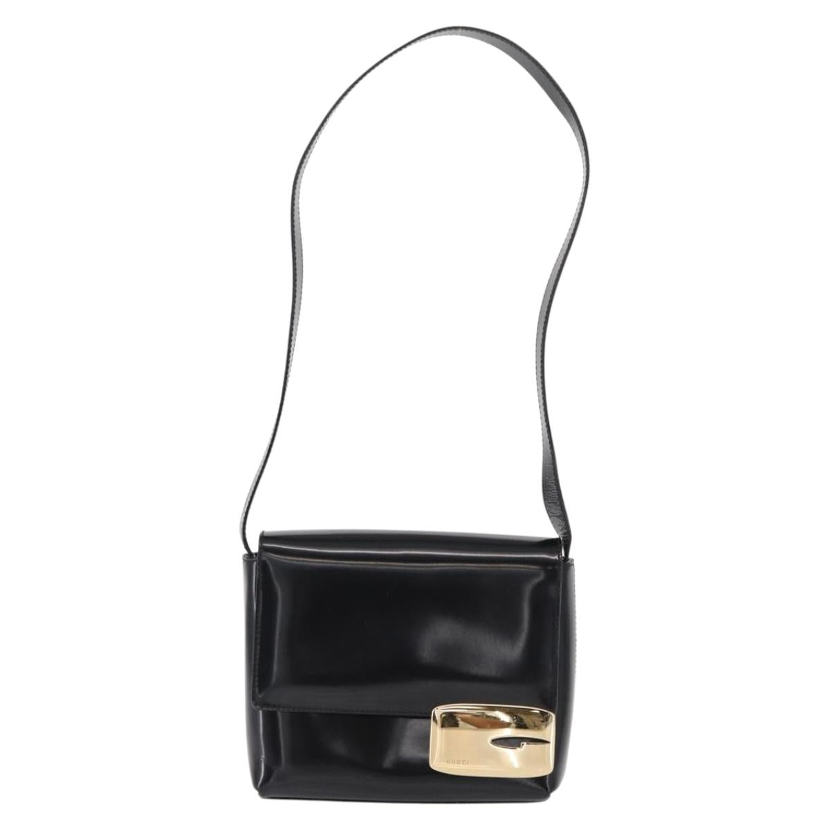 GUCCI Shoulder Bag Patent leather Black Gold 007 3444 0282 Auth ti3515
