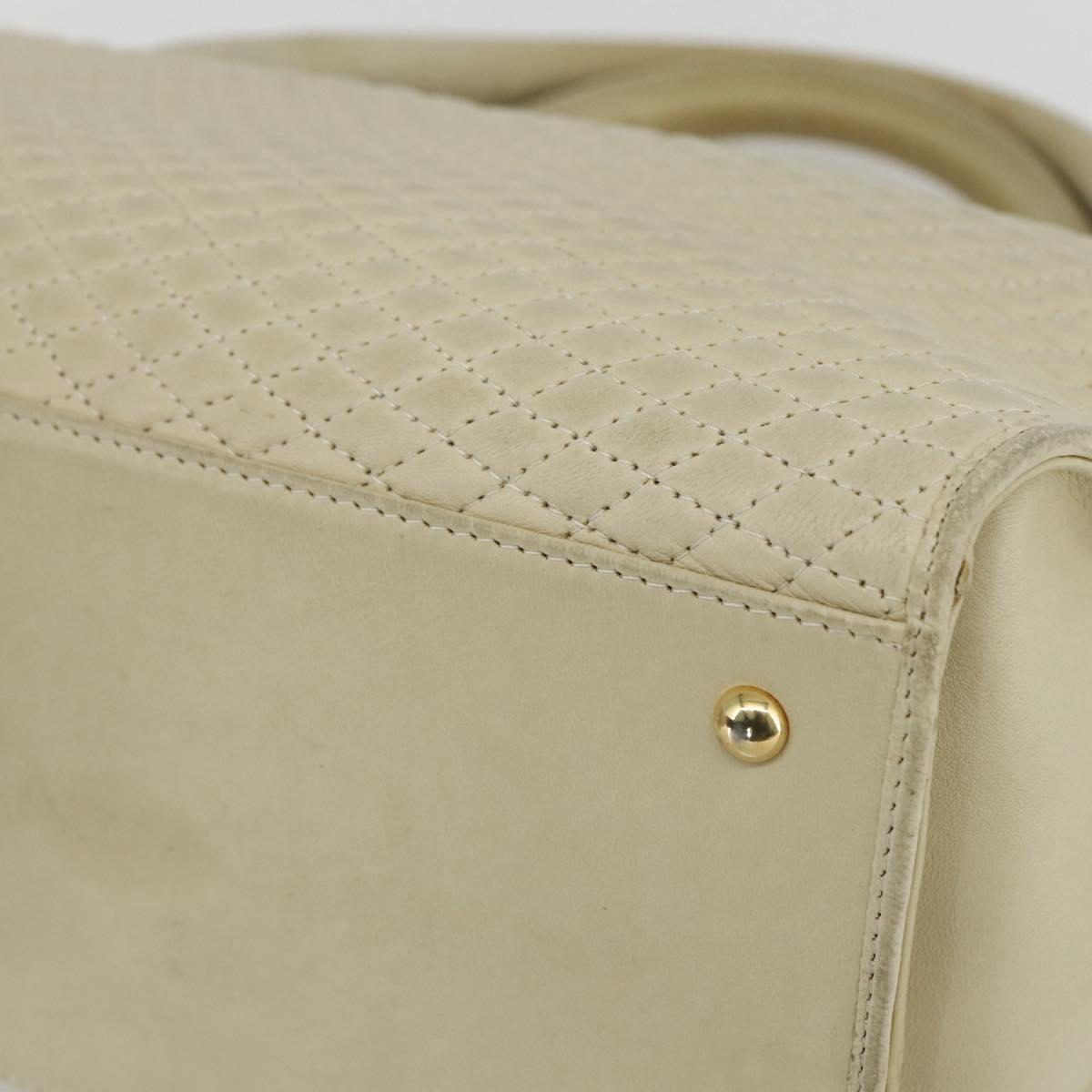 BALLY Quilted Hand Bag Leather White Gold Auth ti3520