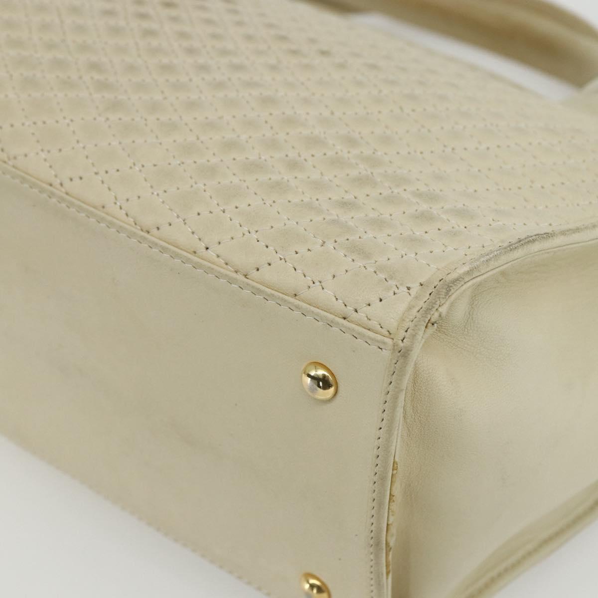 BALLY Quilted Hand Bag Leather White Gold Auth ti3520