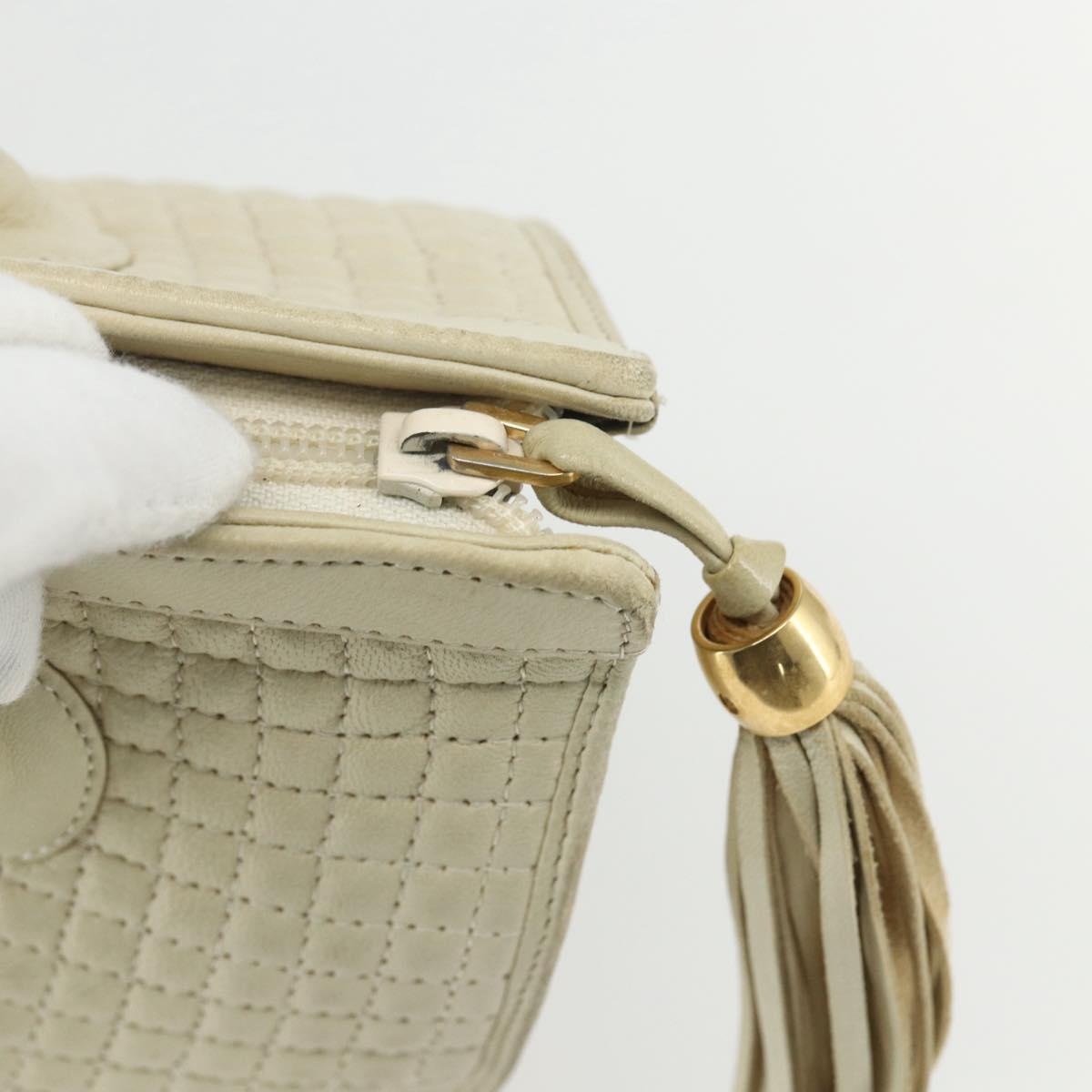 BALLY Quilted Hand Bag Leather White Gold Auth ti3520