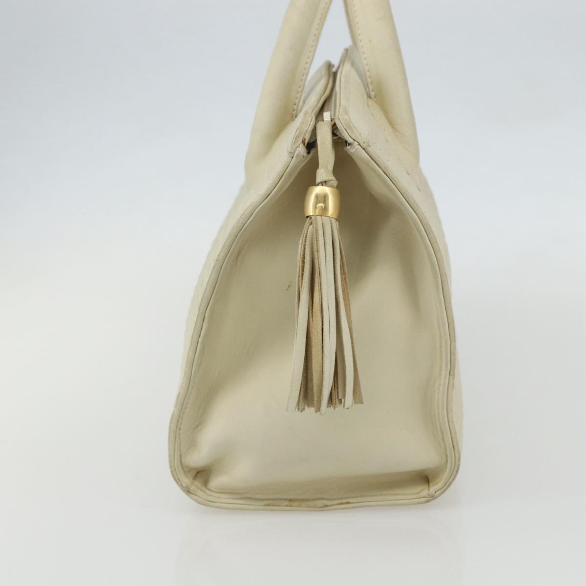 BALLY Quilted Hand Bag Leather White Gold Auth ti3520