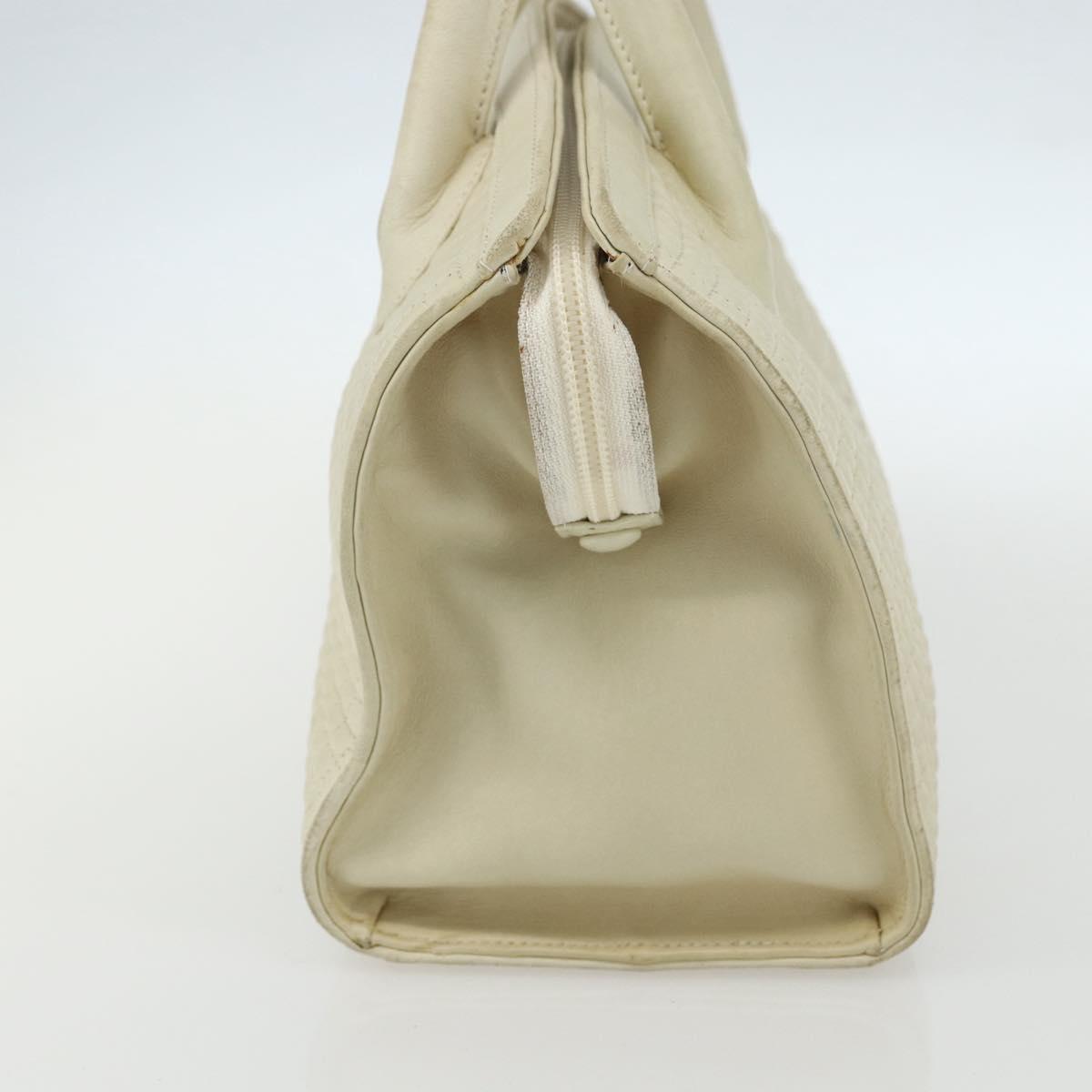 BALLY Quilted Hand Bag Leather White Gold Auth ti3520