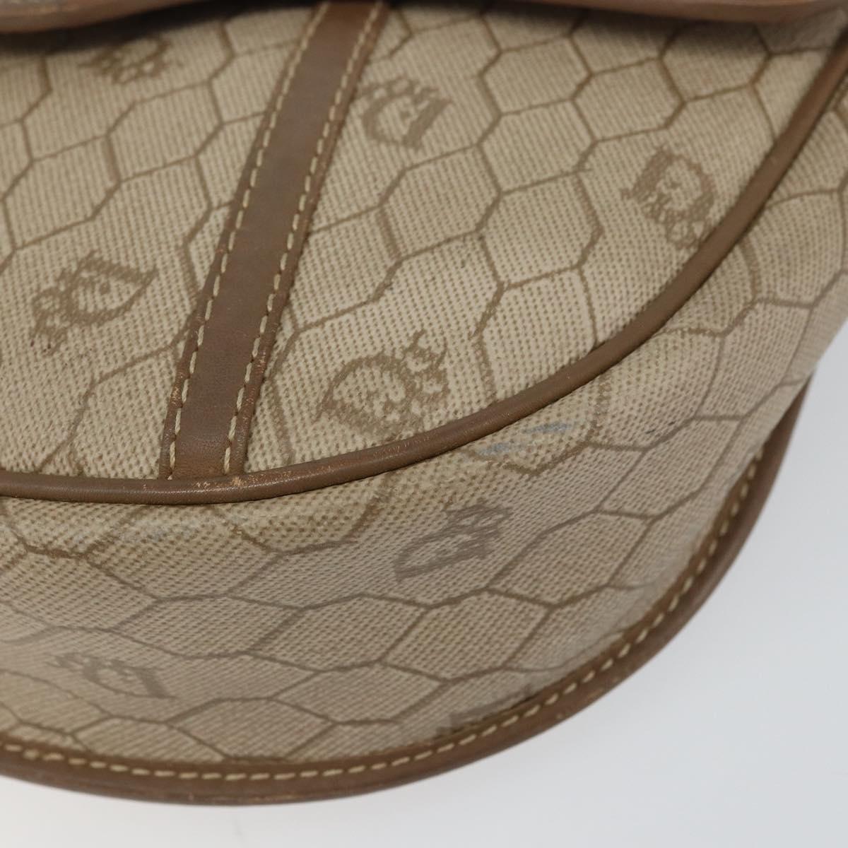 Christian Dior Honeycomb Canvas Shoulder Bag PVC Beige Gold Auth ti3528