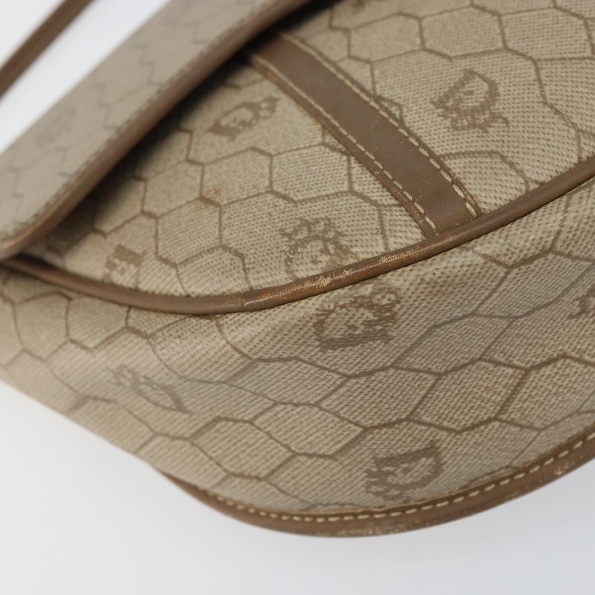 Christian Dior Honeycomb Canvas Shoulder Bag PVC Beige Gold Auth ti3528