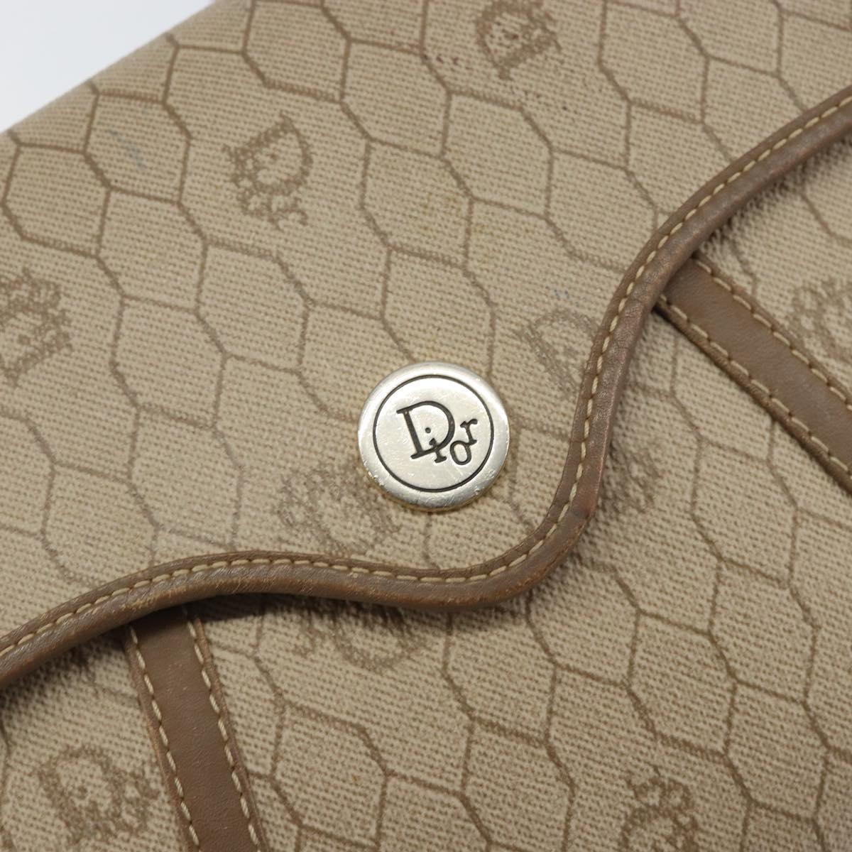 Christian Dior Honeycomb Canvas Shoulder Bag PVC Beige Gold Auth ti3528