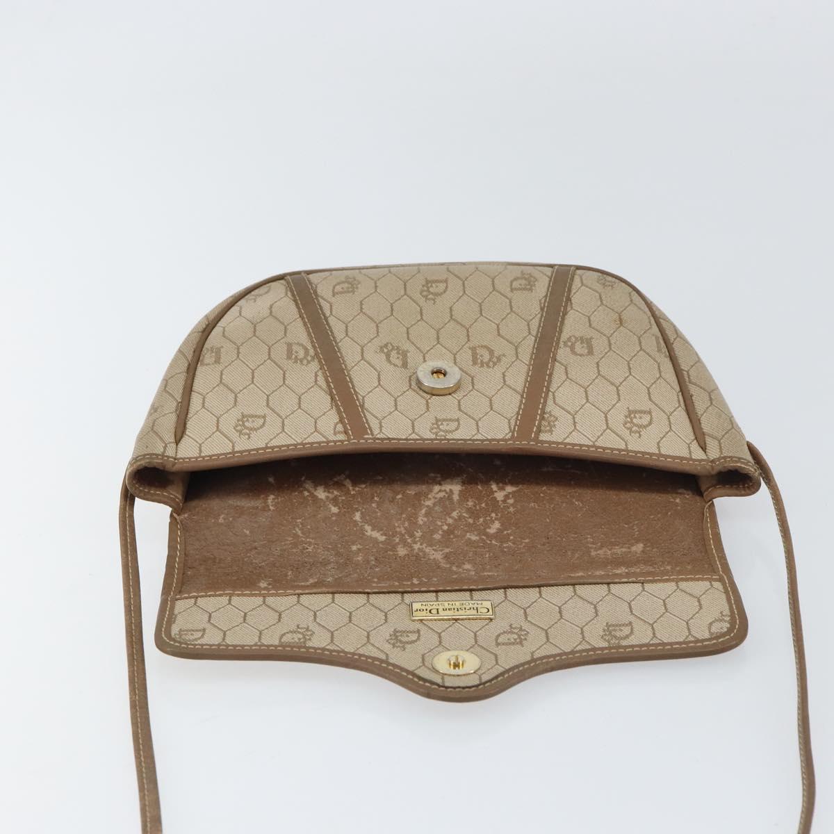 Christian Dior Honeycomb Canvas Shoulder Bag PVC Beige Gold Auth ti3528