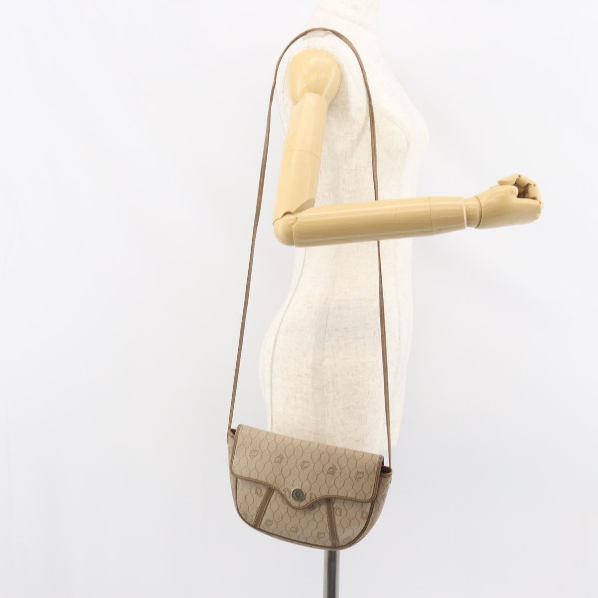 Christian Dior Honeycomb Canvas Shoulder Bag PVC Beige Gold Auth ti3528