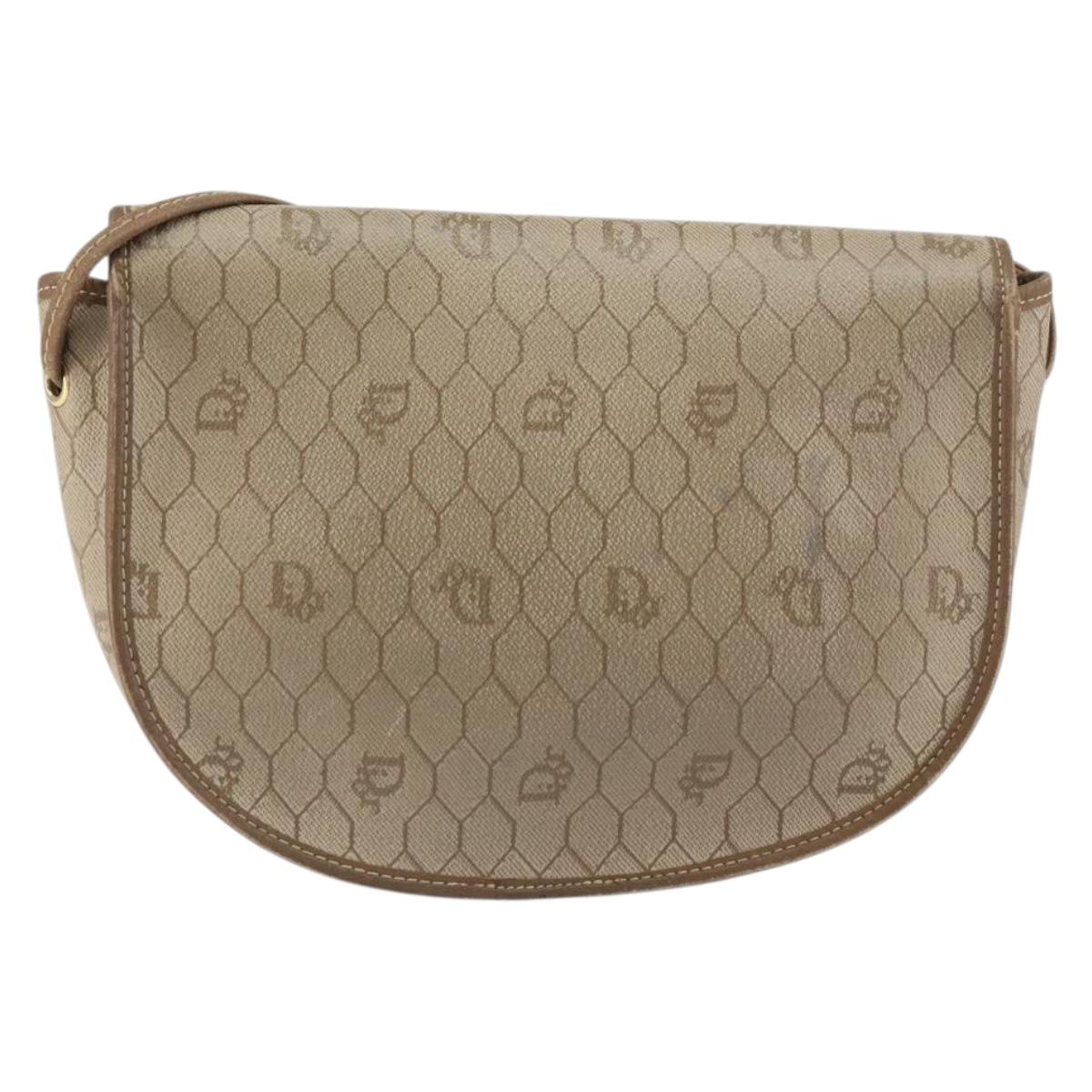 Christian Dior Honeycomb Canvas Shoulder Bag PVC Beige Gold Auth ti3528