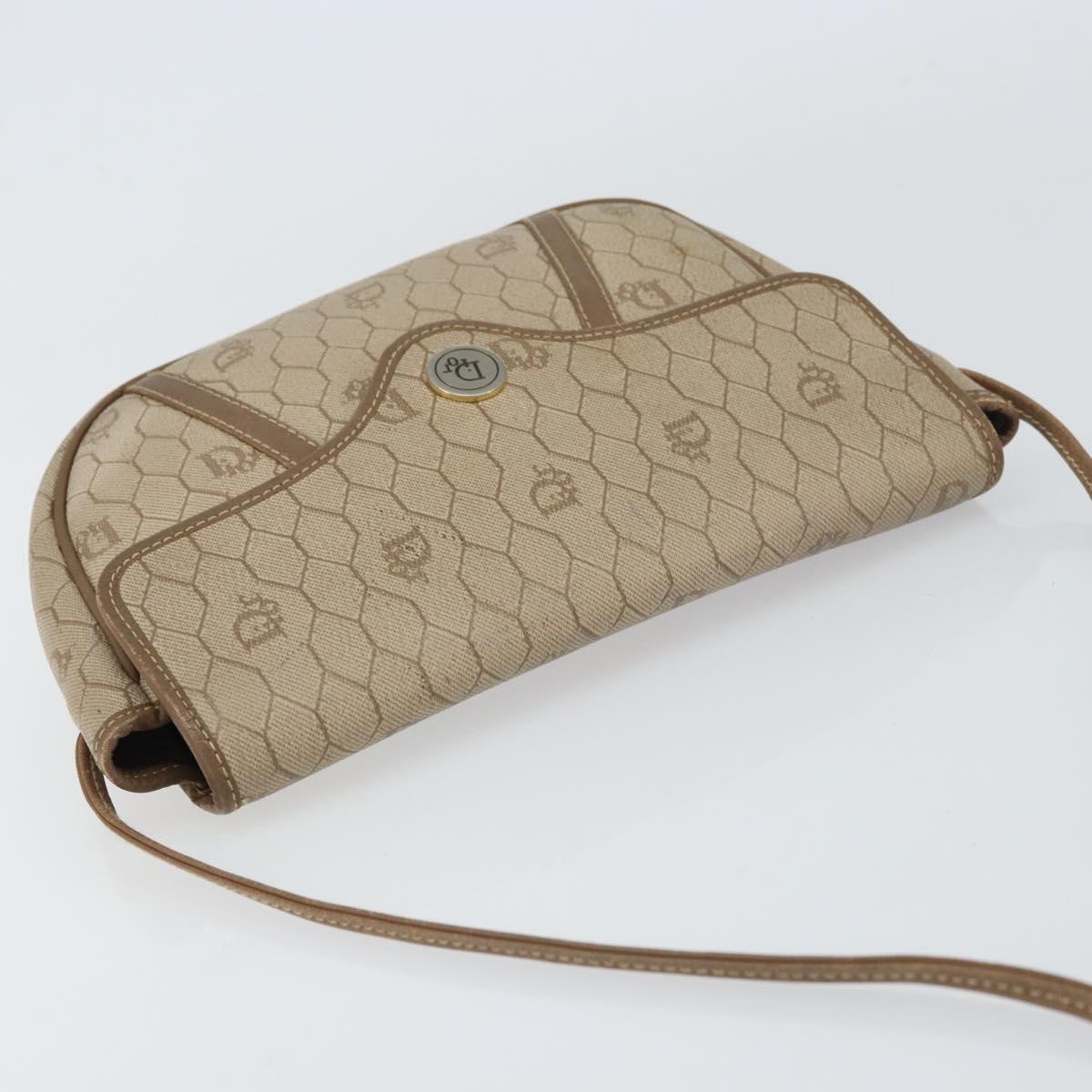 Christian Dior Honeycomb Canvas Shoulder Bag PVC Beige Gold Auth ti3528