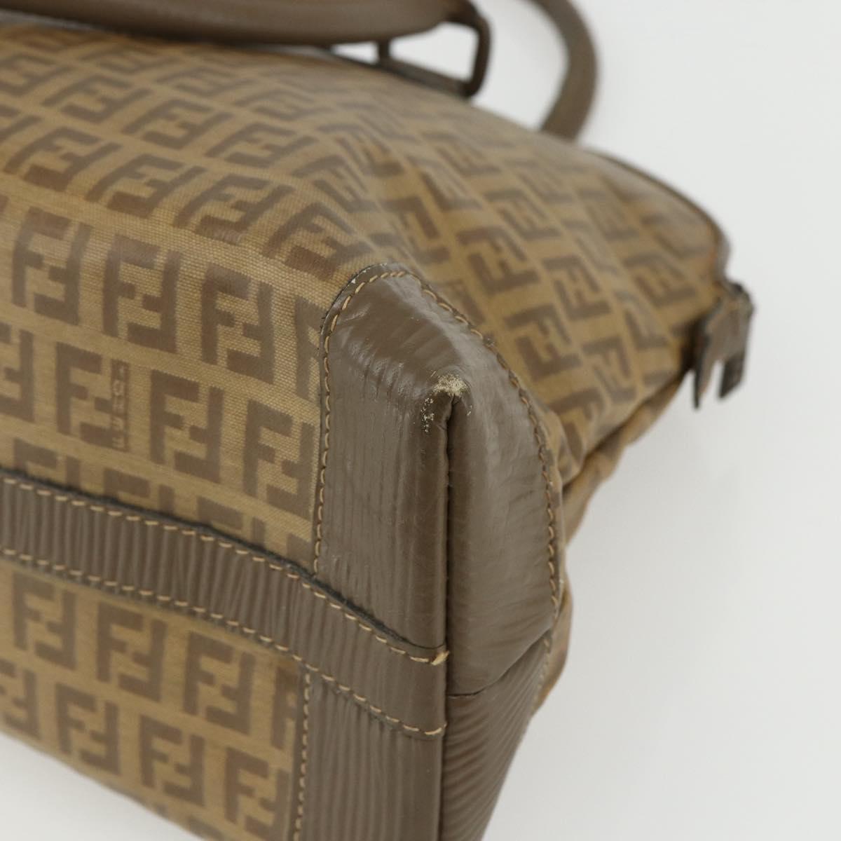 FENDI Zucchino Canvas Hand Bag Coated Canvas Vintage Brown Auth ti3530