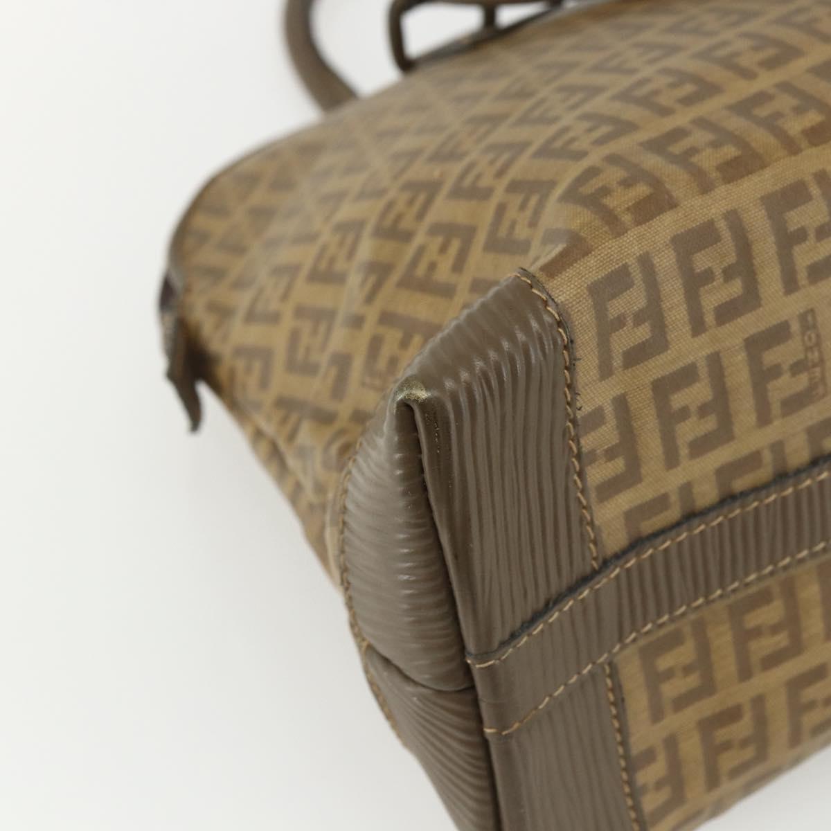 FENDI Zucchino Canvas Hand Bag Coated Canvas Vintage Brown Auth ti3530