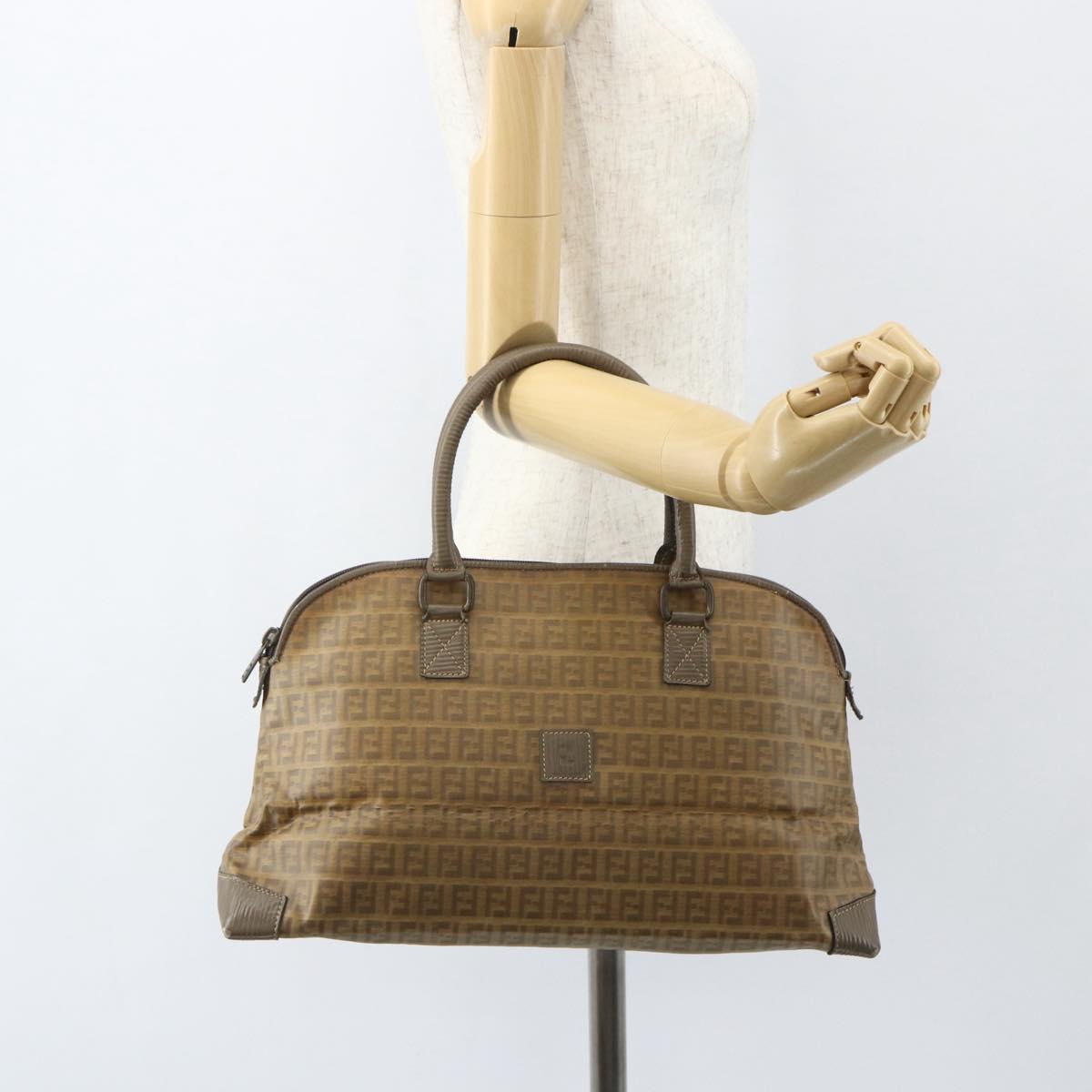 FENDI Zucchino Canvas Hand Bag Coated Canvas Vintage Brown Auth ti3530