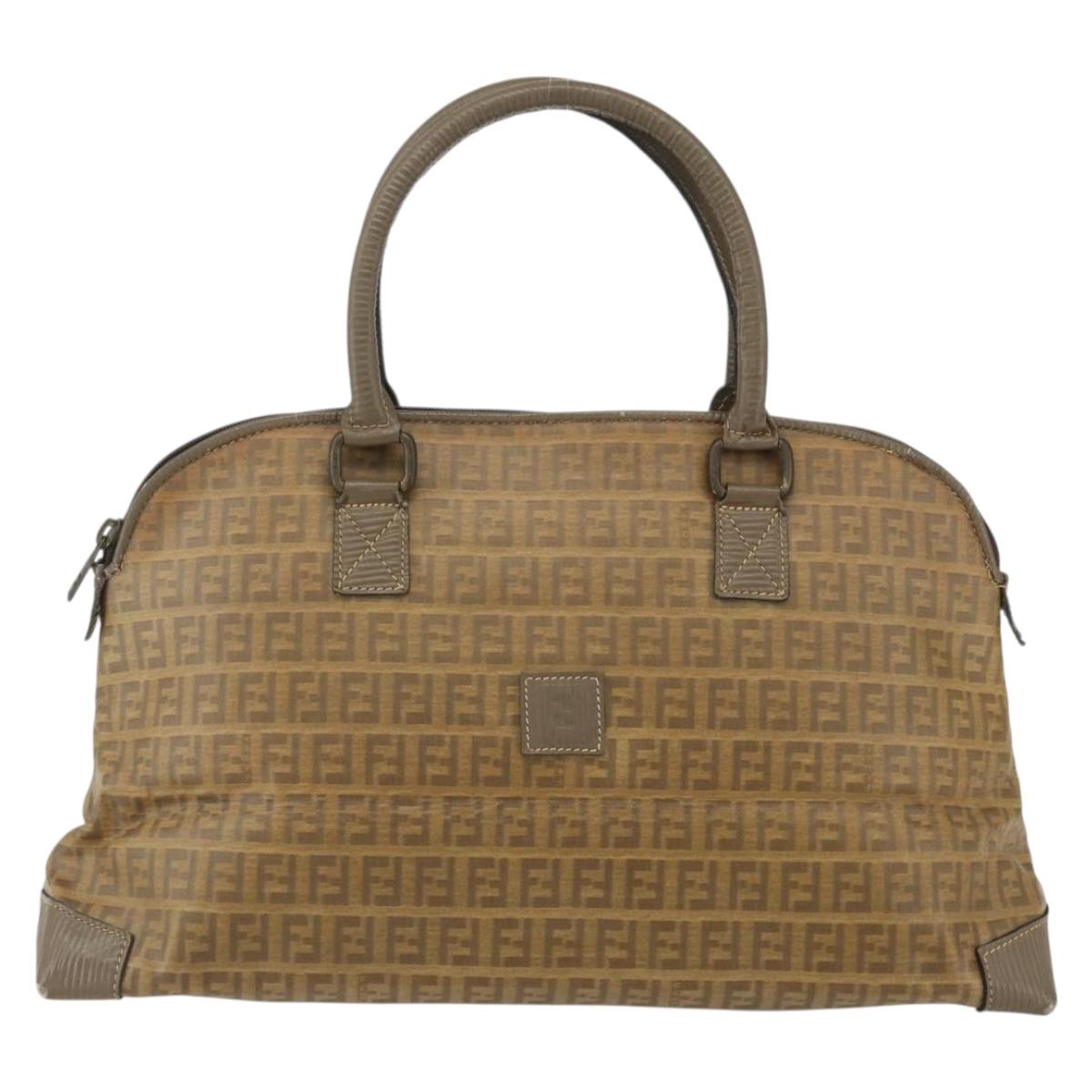 FENDI Zucchino Canvas Hand Bag Coated Canvas Vintage Brown Auth ti3530
