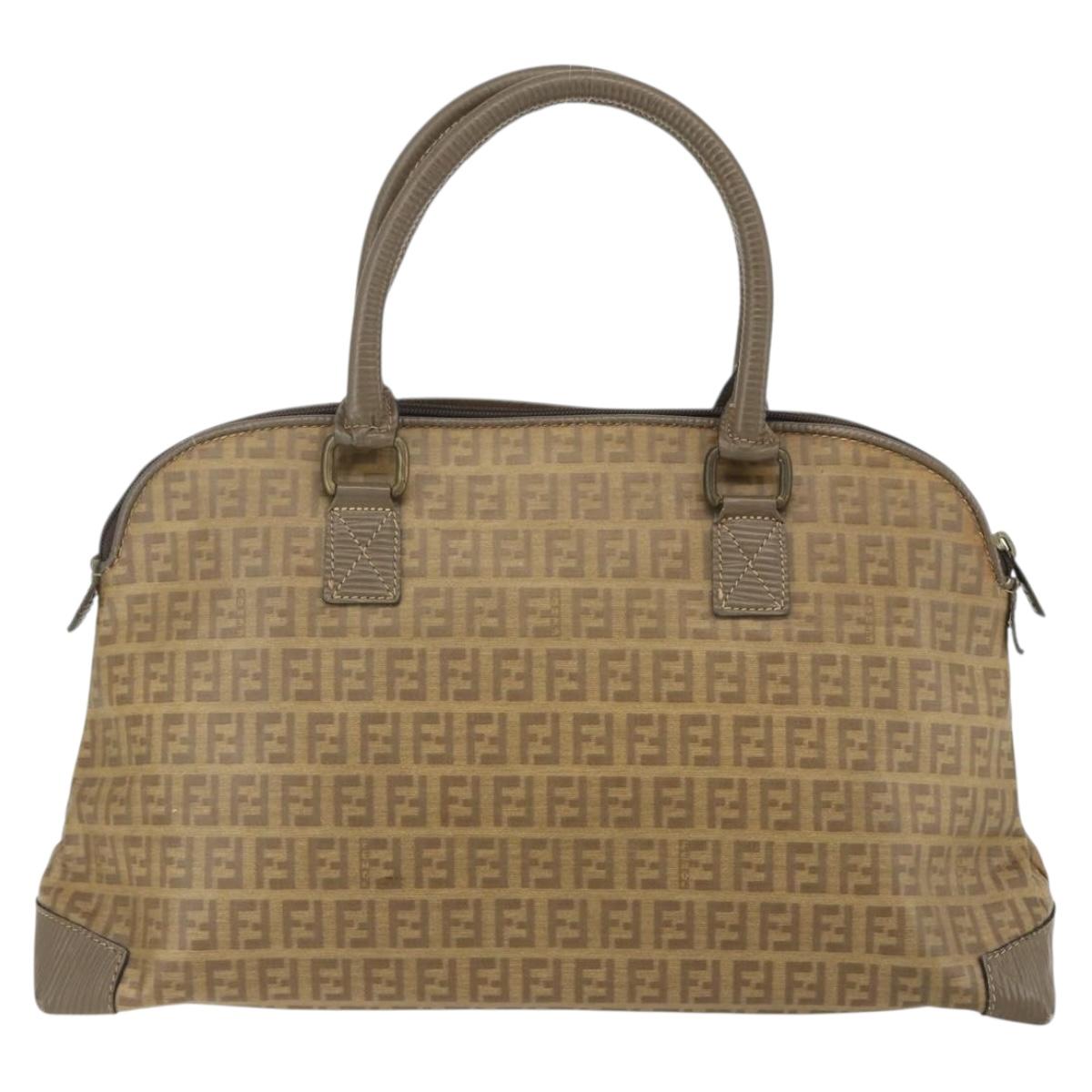FENDI Zucchino Canvas Hand Bag Coated Canvas Vintage Brown Auth ti3530