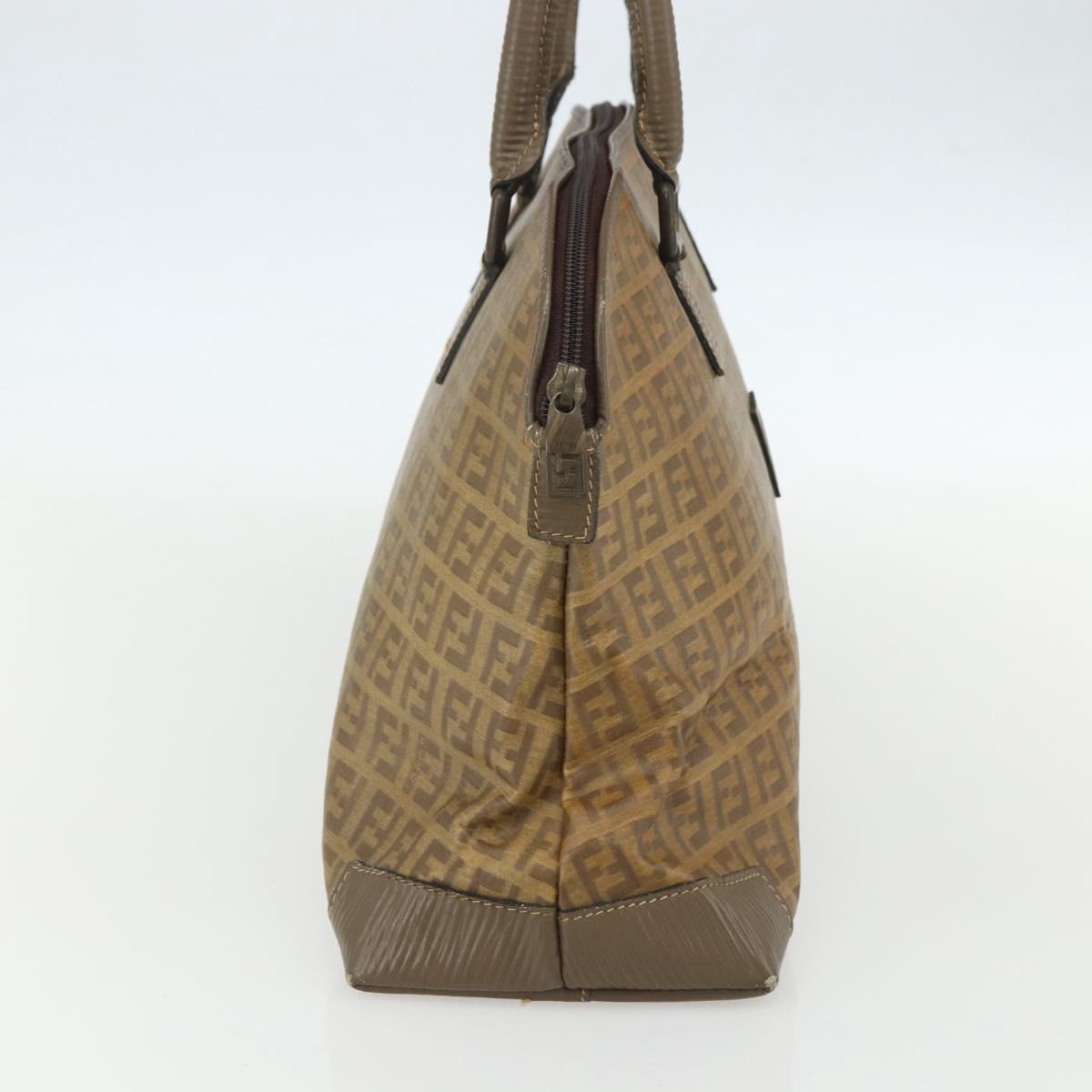 FENDI Zucchino Canvas Hand Bag Coated Canvas Vintage Brown Auth ti3530