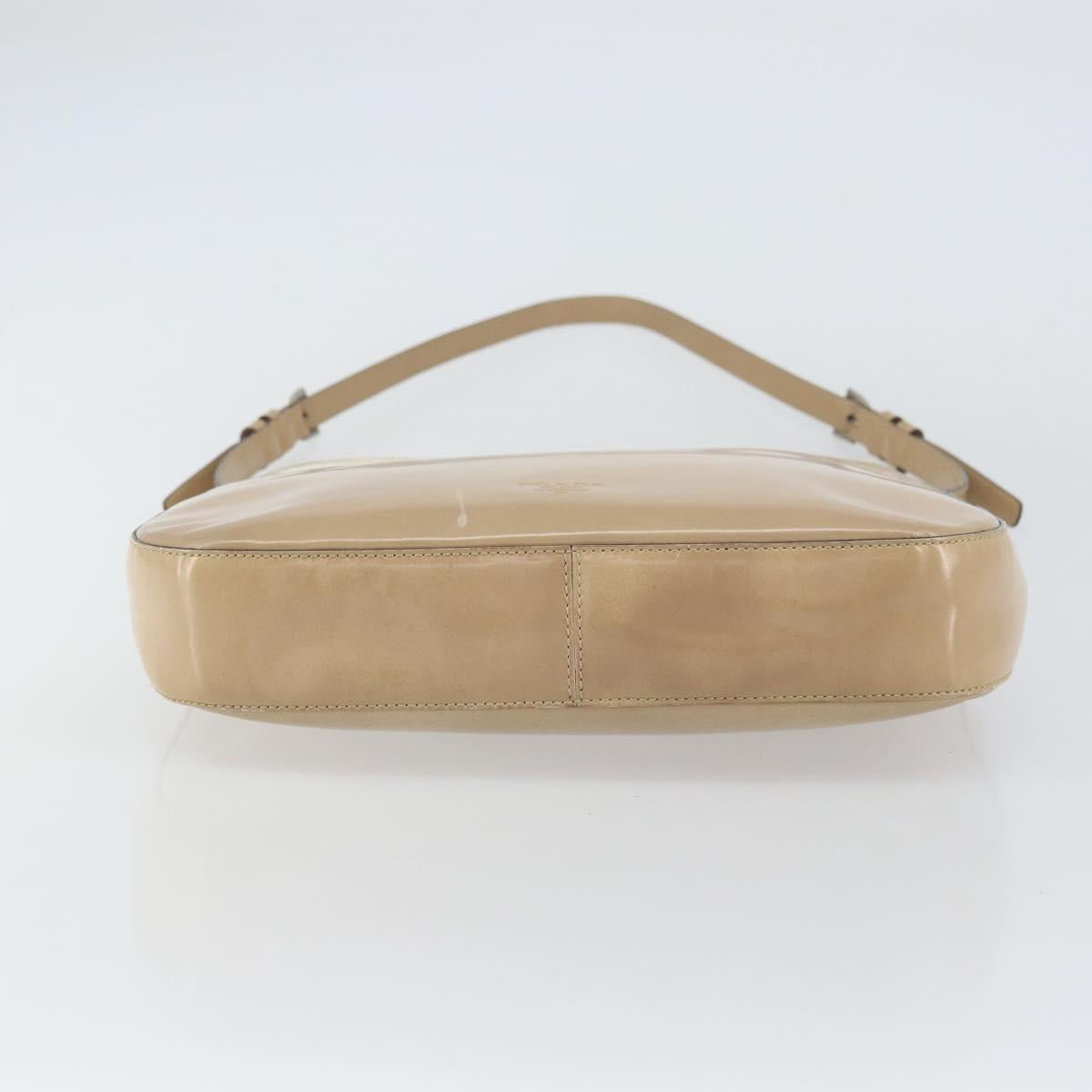 PRADA Shoulder Bag Patent leather Beige Auth ti3531