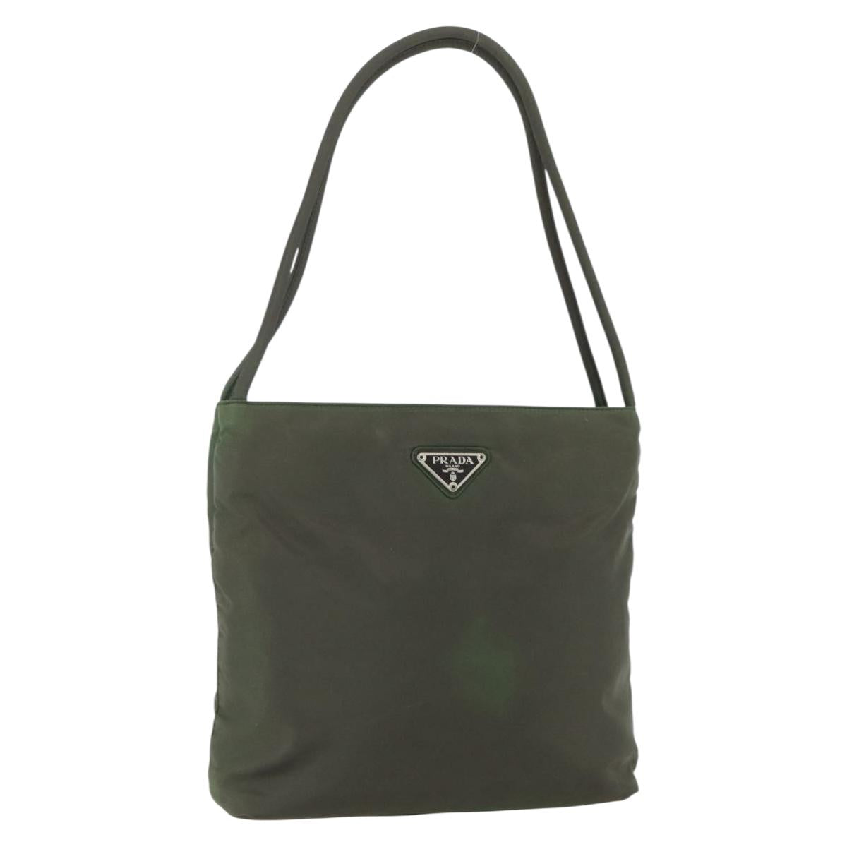 PRADA Shoulder Bag Nylon Khaki Silver Auth ti3532