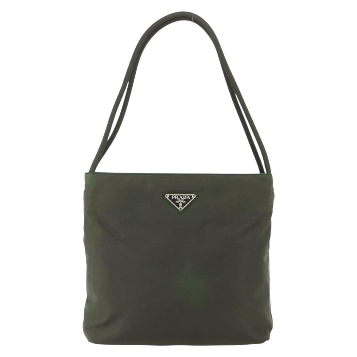 PRADA Shoulder Bag Nylon Khaki Silver Auth ti3532