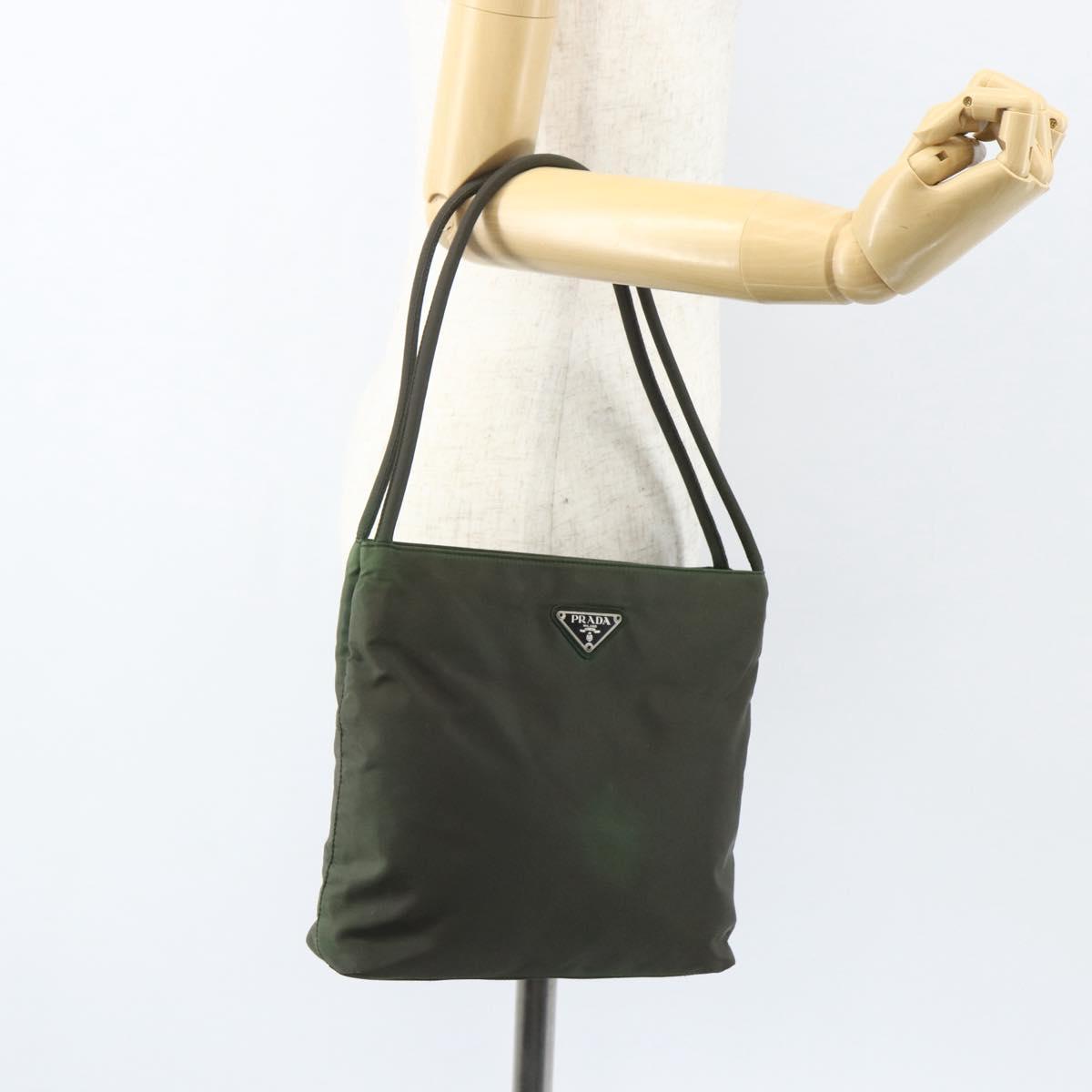 PRADA Shoulder Bag Nylon Khaki Silver Auth ti3532