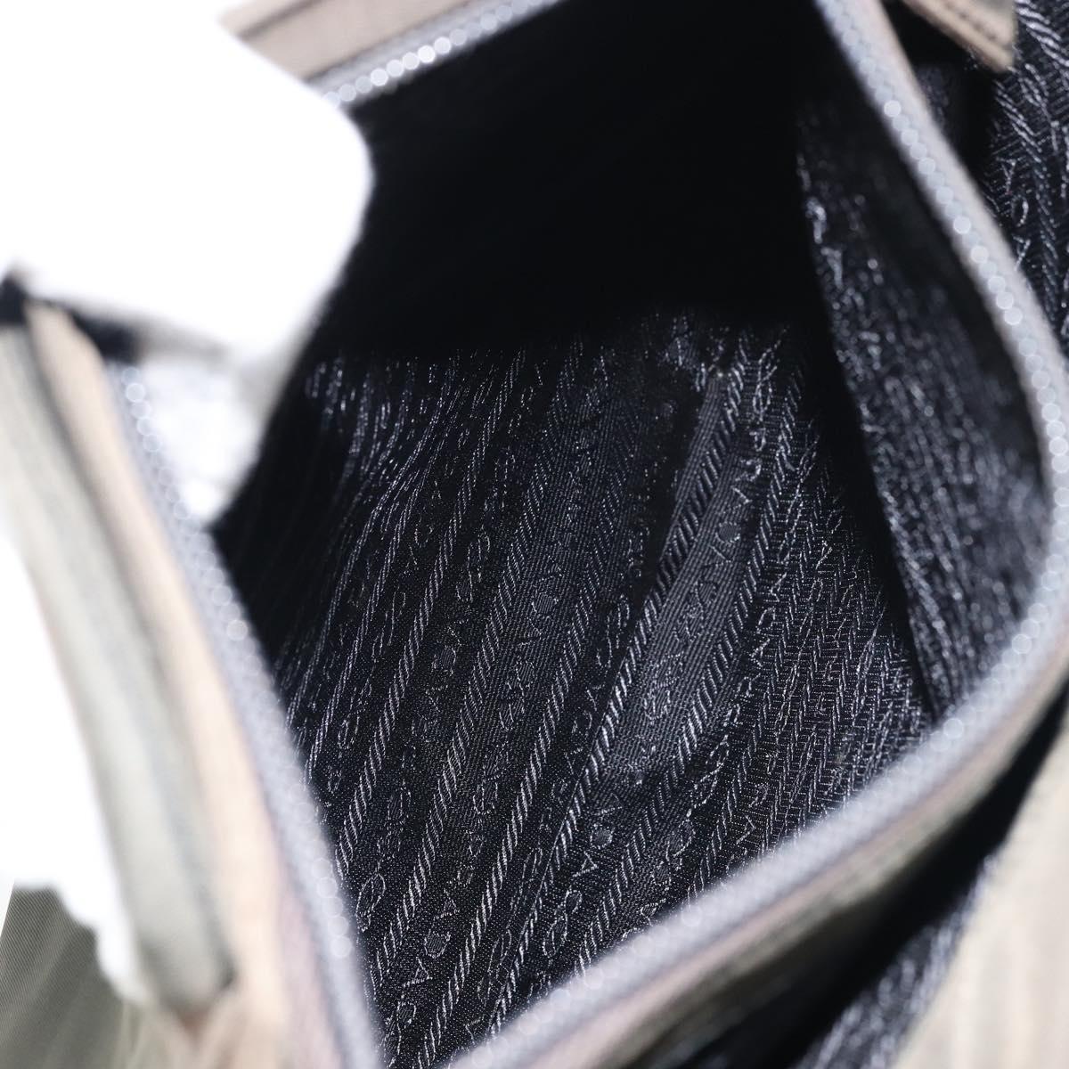 PRADA Hand Bag Nylon Khaki Silver Auth ti3533