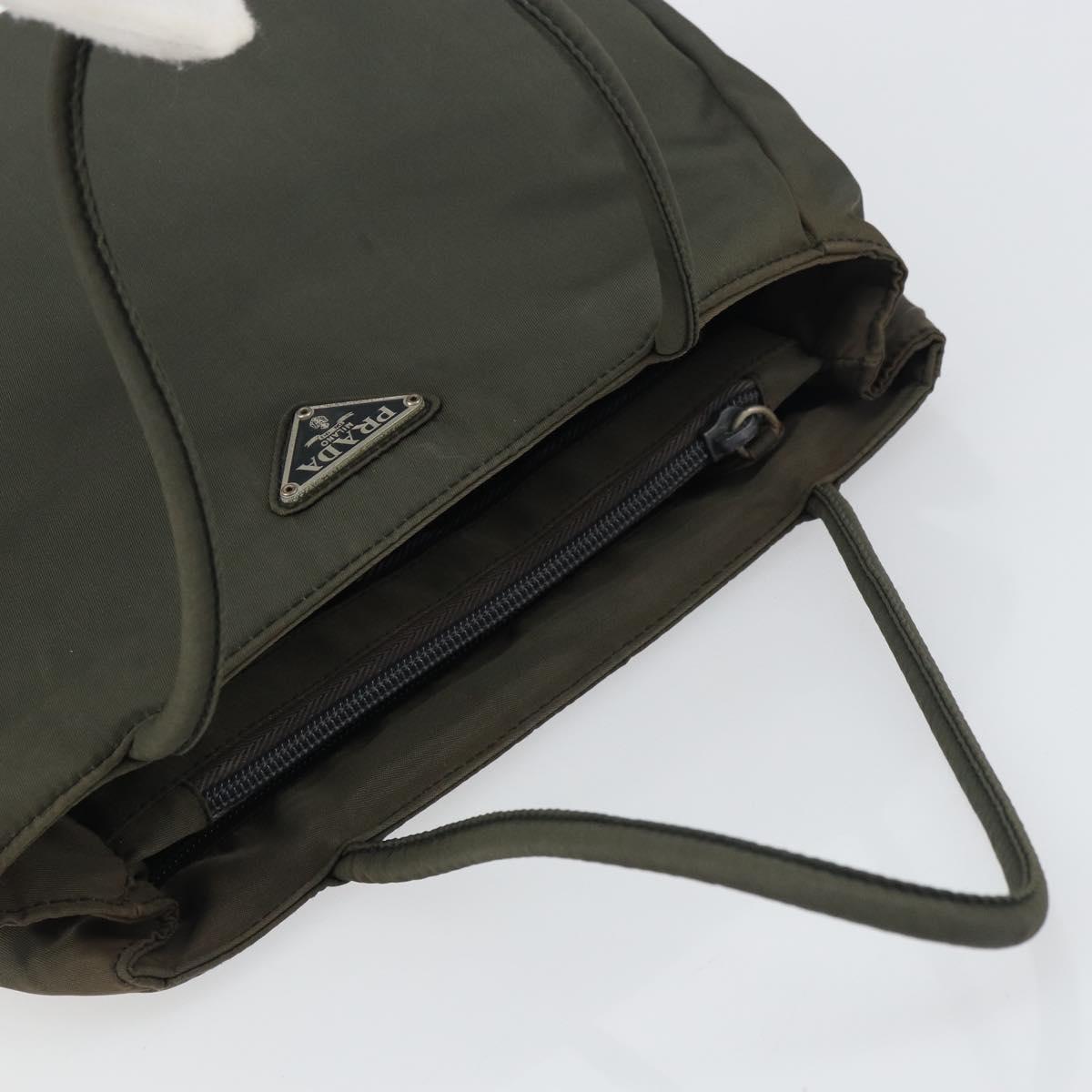 PRADA Hand Bag Nylon Khaki Silver Auth ti3533