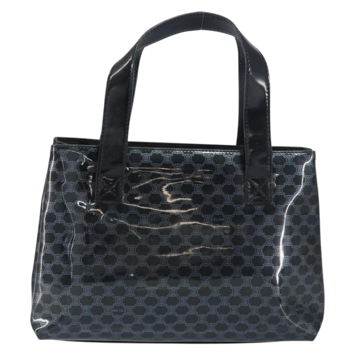 CELINE Macadam Canvas Hand Bag Vinyl Black Auth ti3537
