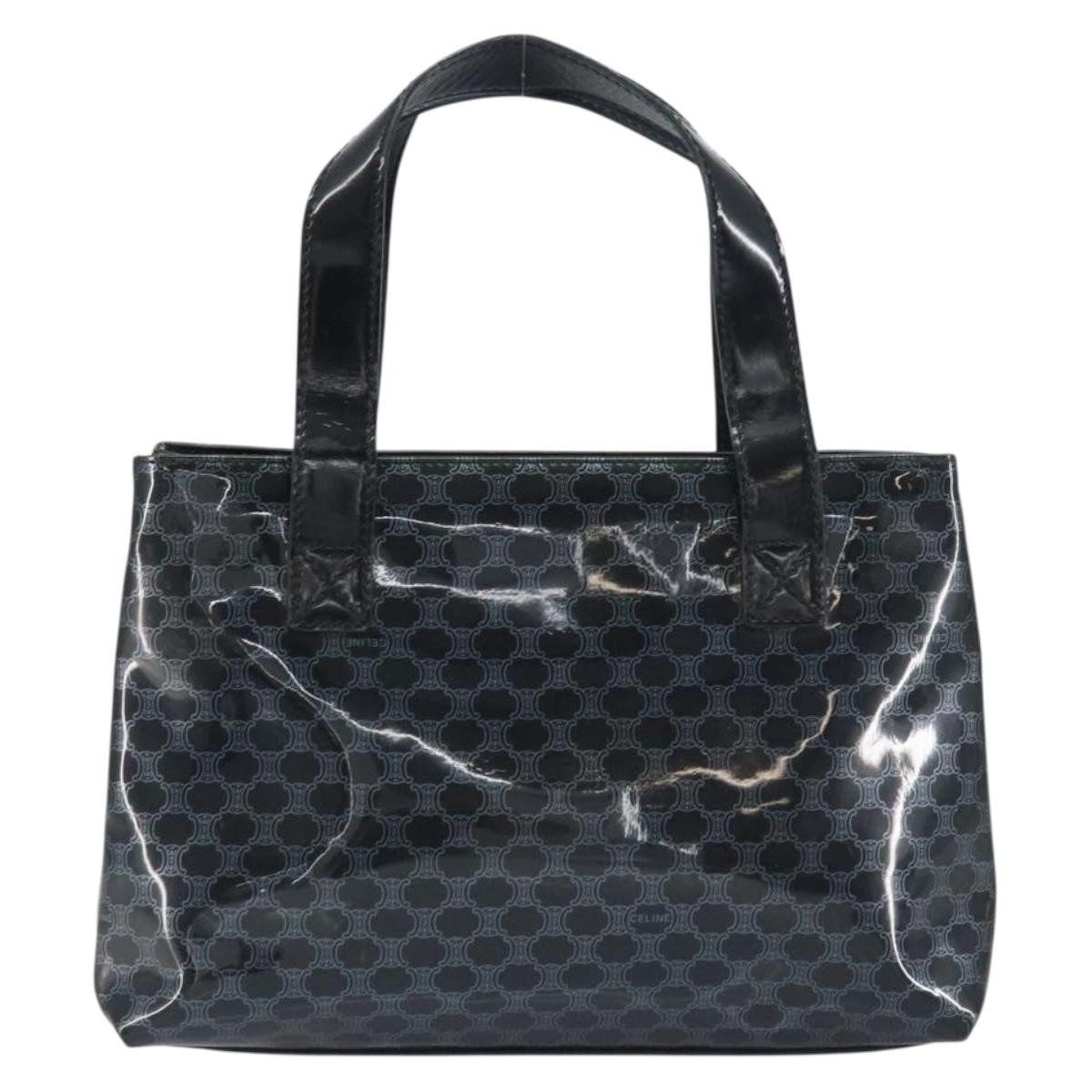 CELINE Macadam Canvas Hand Bag Vinyl Black Auth ti3537