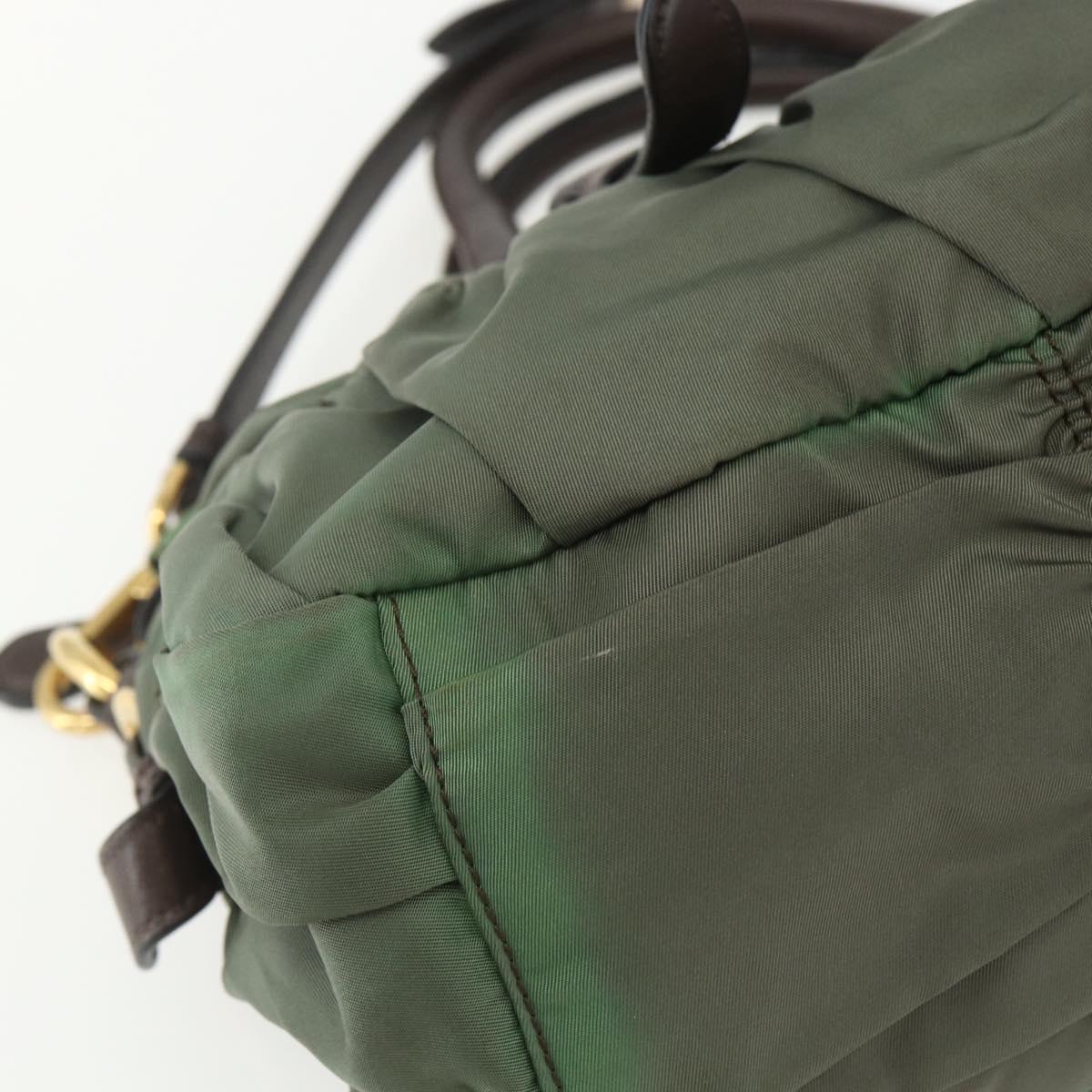 PRADA Hand Bag Nylon 2way Khaki Gold Auth ti3541