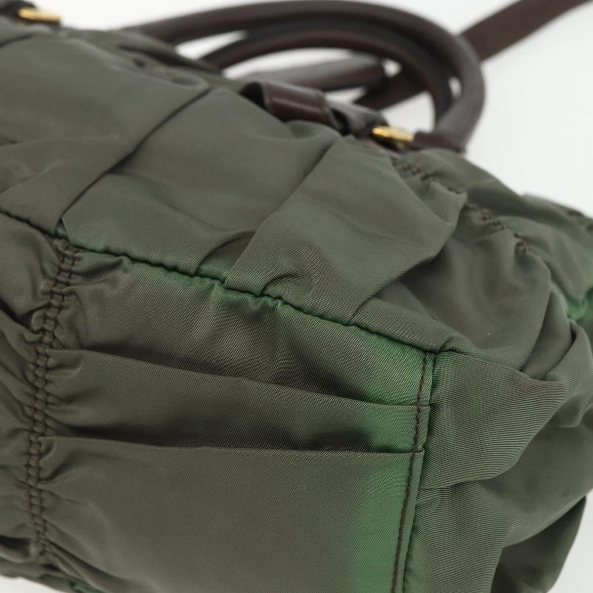 PRADA Hand Bag Nylon 2way Khaki Gold Auth ti3541