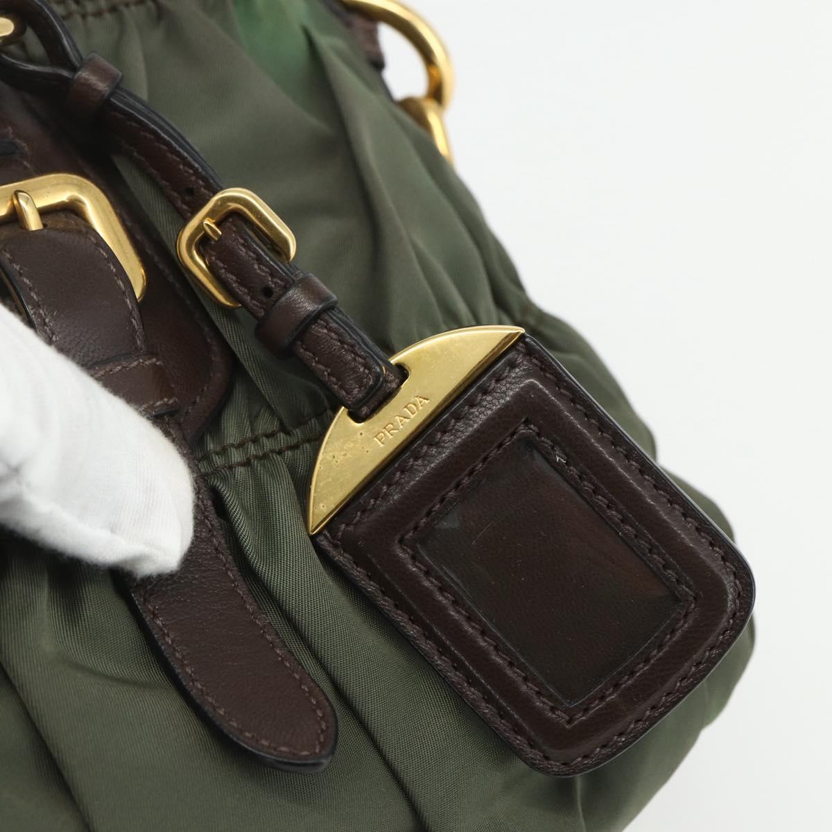PRADA Hand Bag Nylon 2way Khaki Gold Auth ti3541
