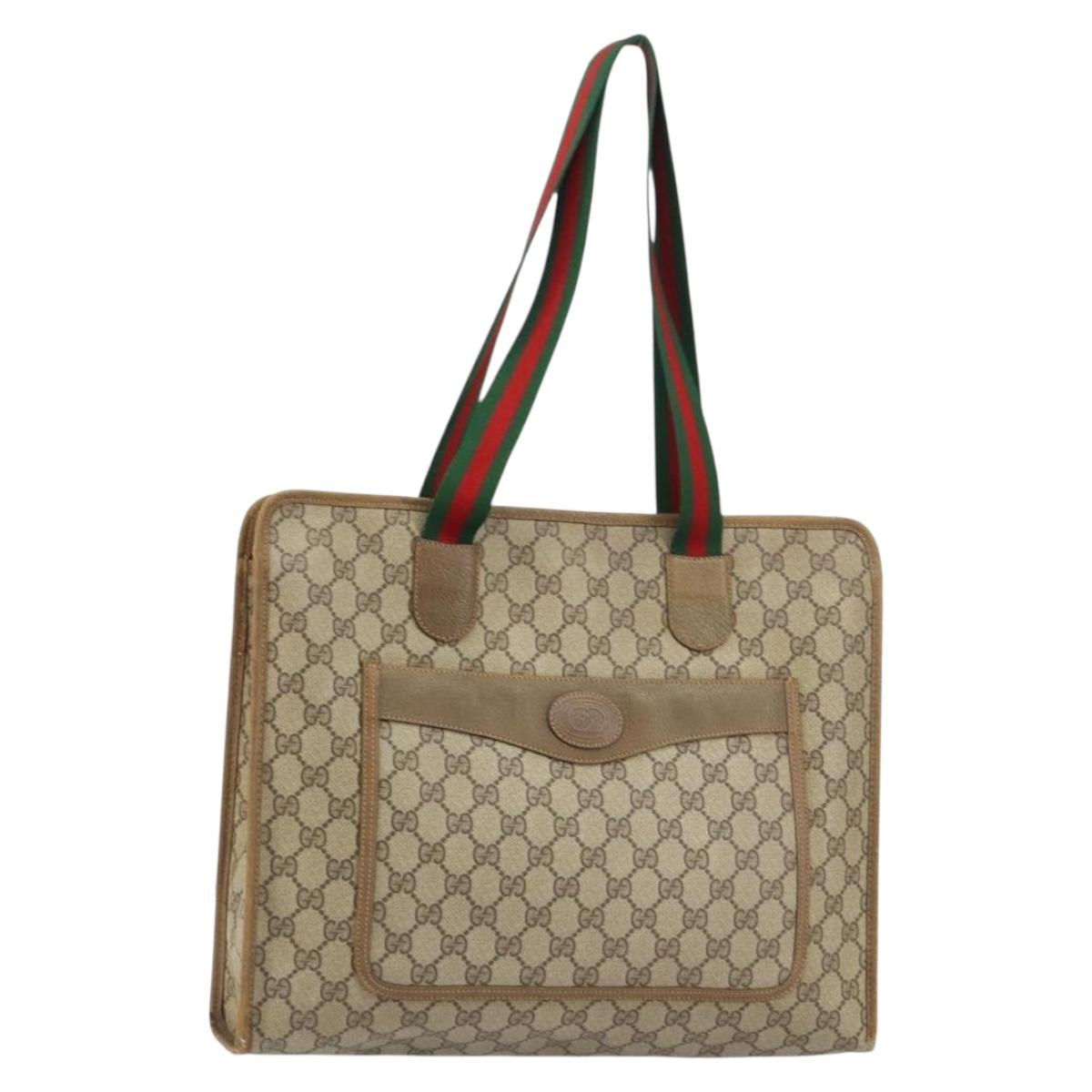 GUCCI GG Supreme Web Sherry Line Tote Bag PVC Beige Red 89 02 997 Auth ti3542