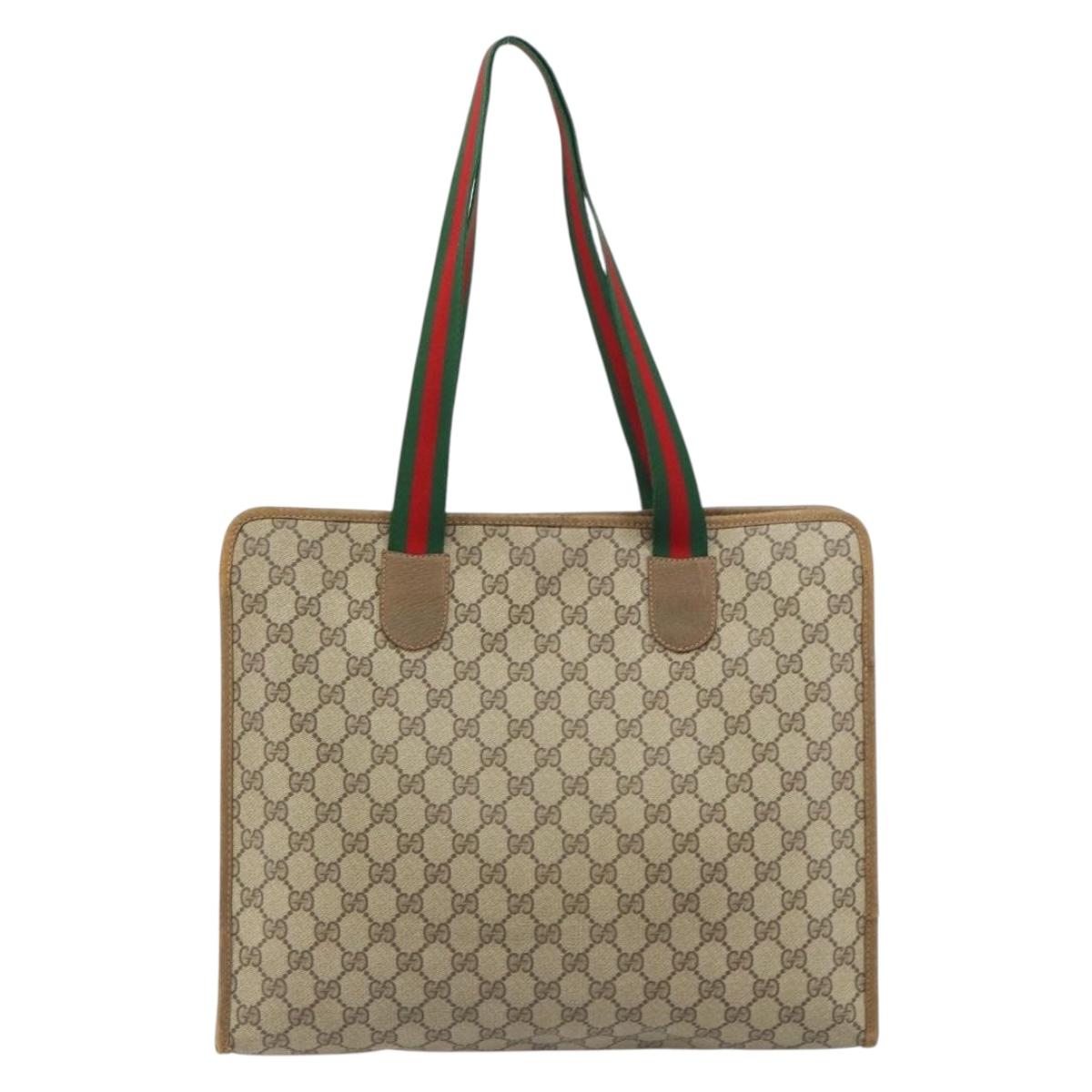 GUCCI GG Supreme Web Sherry Line Tote Bag PVC Beige Red 89 02 997 Auth ti3542