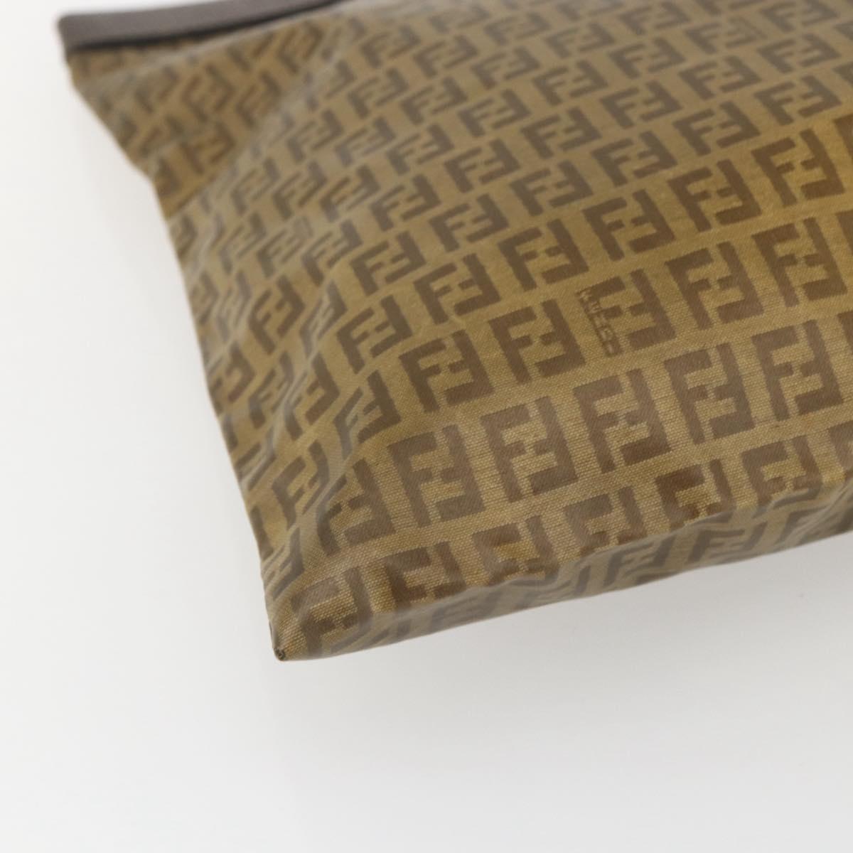 FENDI Zucchino Canvas Hand Bag PVC Vintage Brown Gold Auth ti3543
