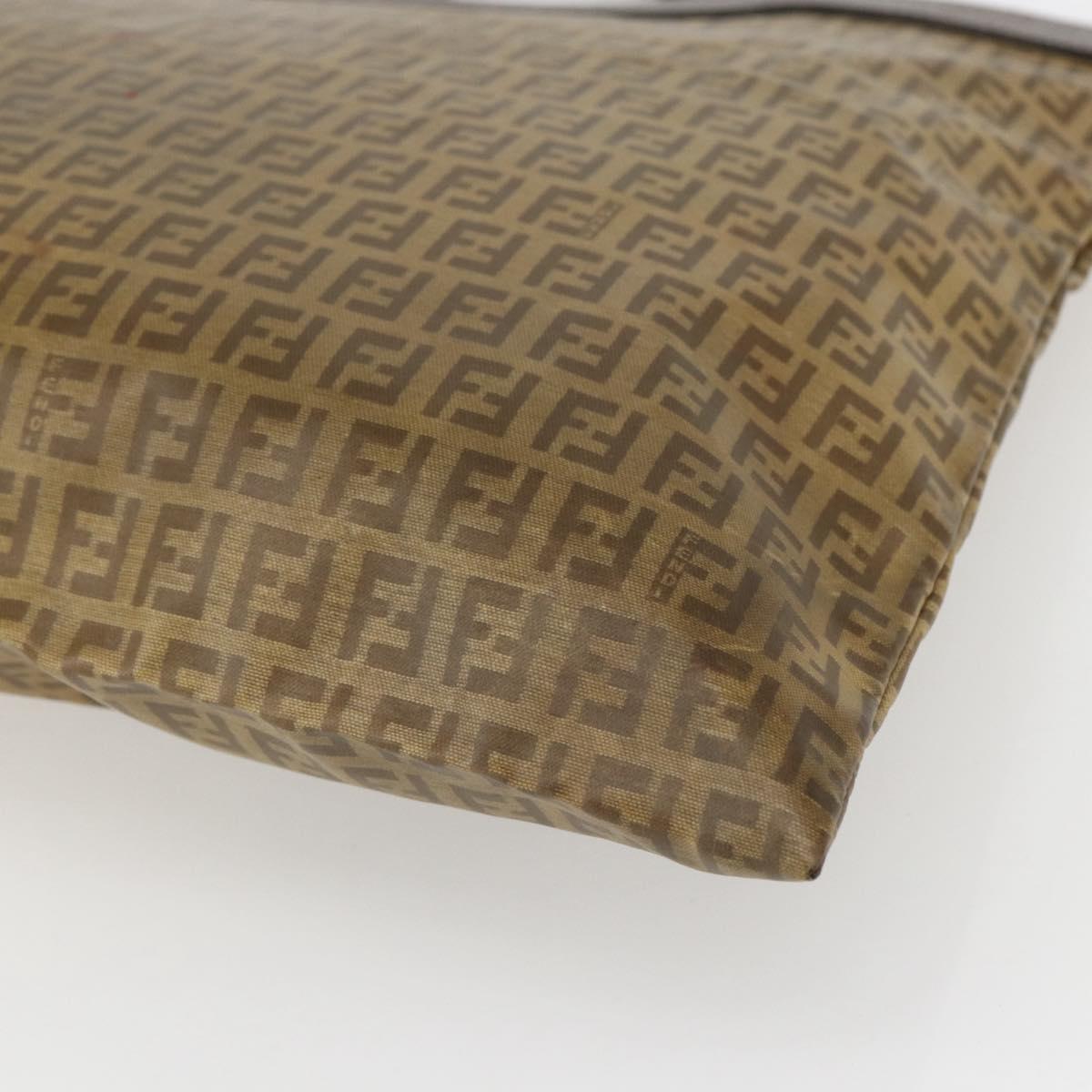 FENDI Zucchino Canvas Hand Bag PVC Vintage Brown Gold Auth ti3543
